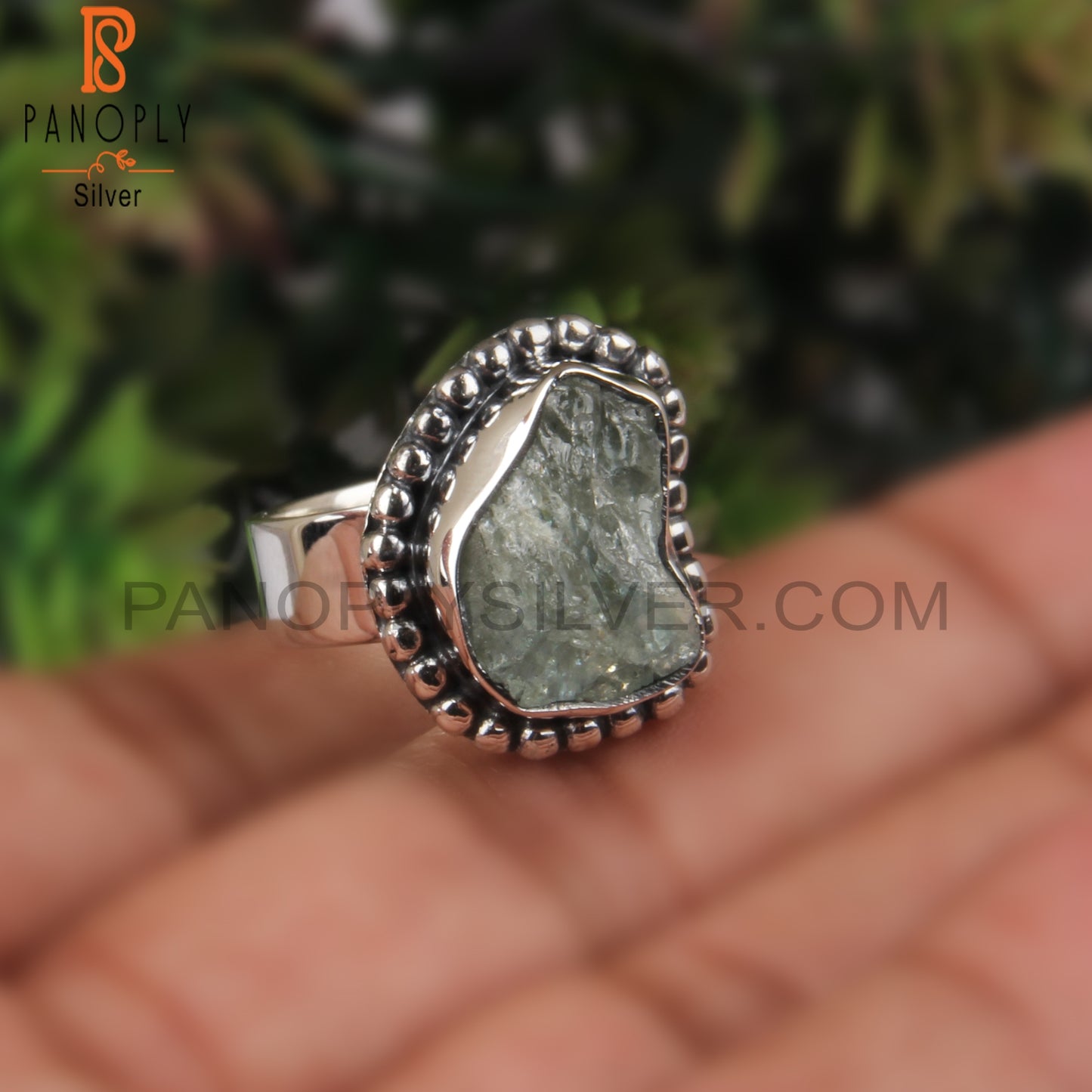 Aquamarine Rough 925 Sterling Silver Band Ring
