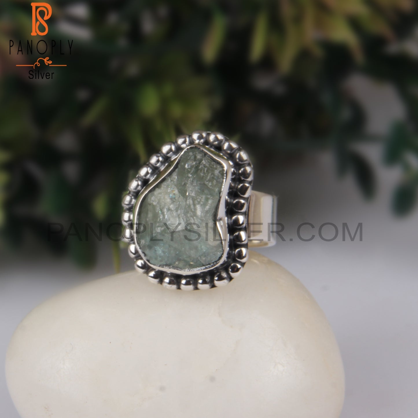 Aquamarine Rough 925 Sterling Silver Band Ring
