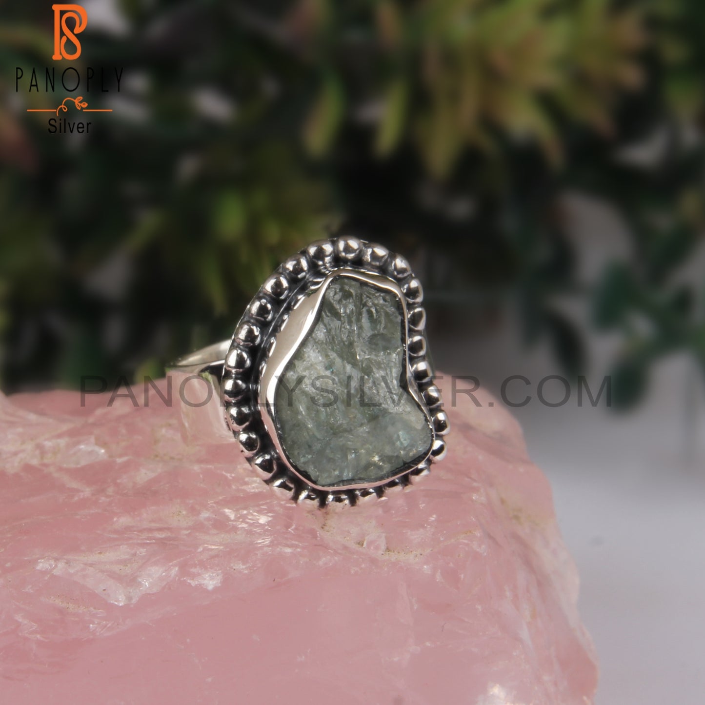 Aquamarine Rough 925 Sterling Silver Band Ring