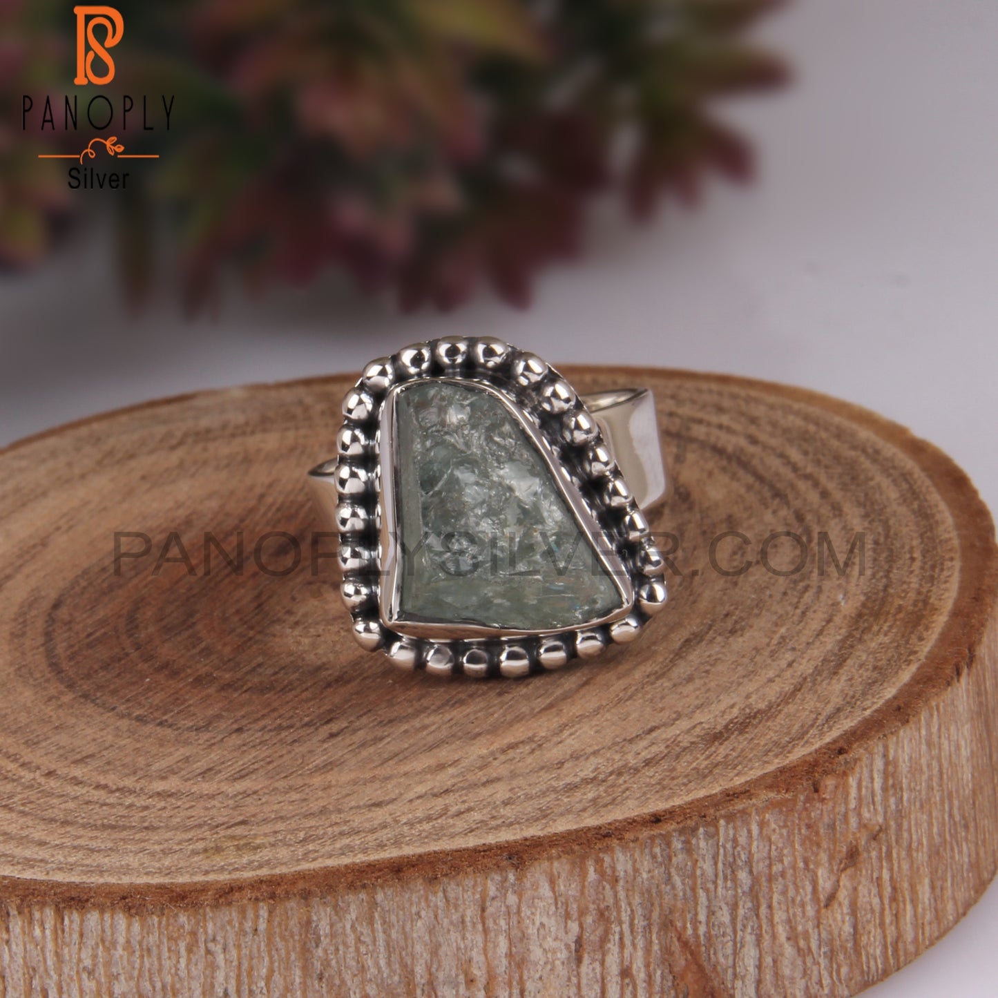Aquamarine Rough 925 Sterling Silver Silver Ring