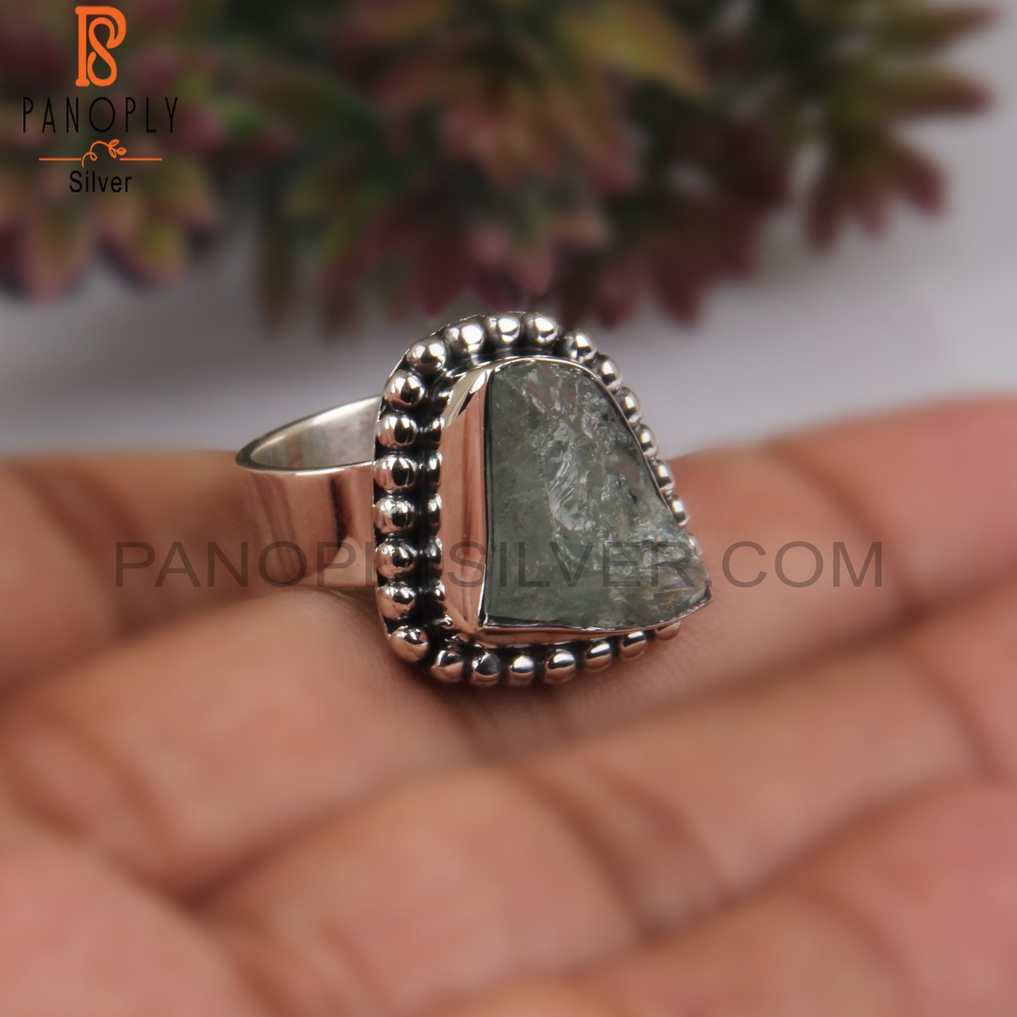 Aquamarine Rough 925 Sterling Silver Silver Ring