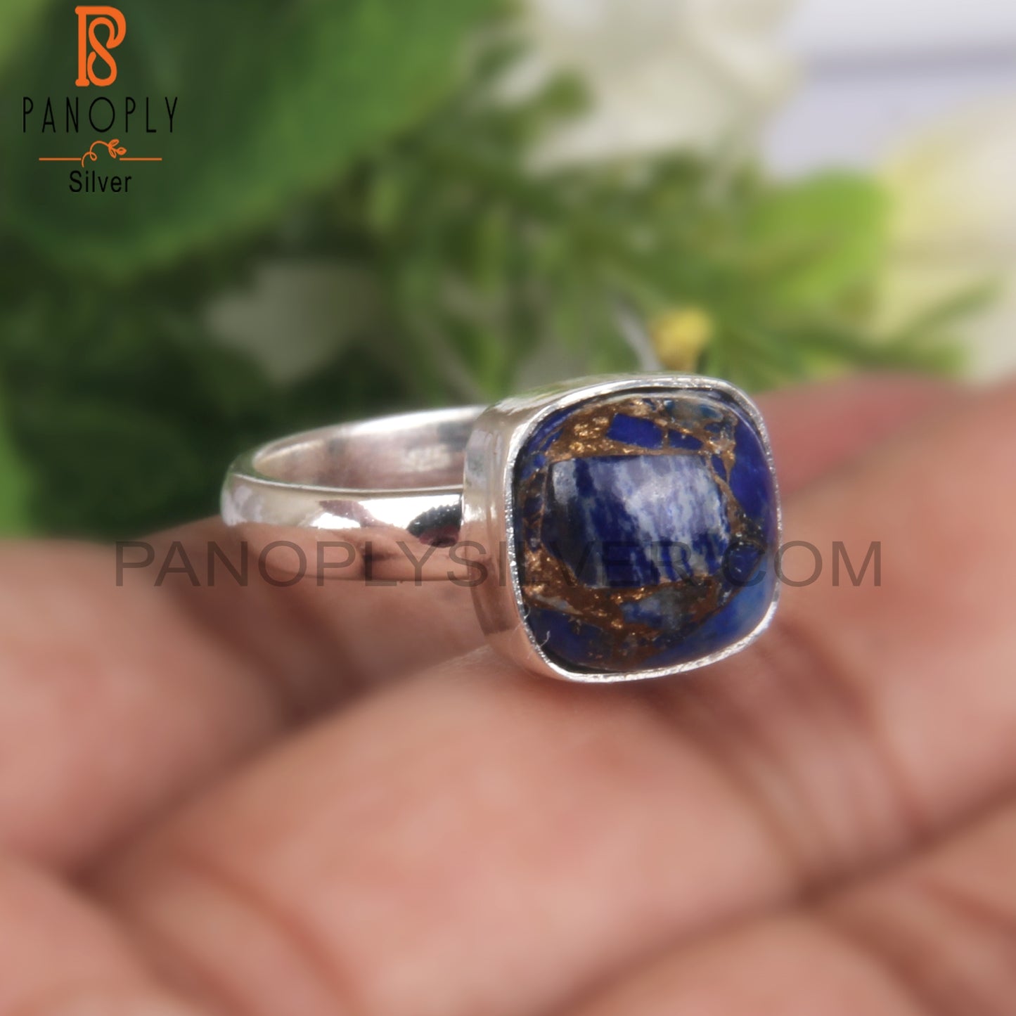 Mojave Copper Lapis Cushion Shape 925 Sterling Silver Ring