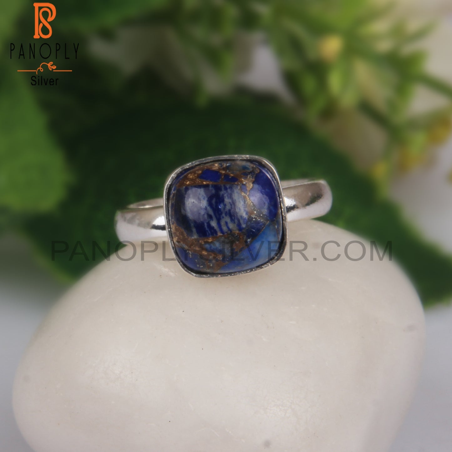 Mojave Copper Lapis Cushion Shape 925 Sterling Silver Ring