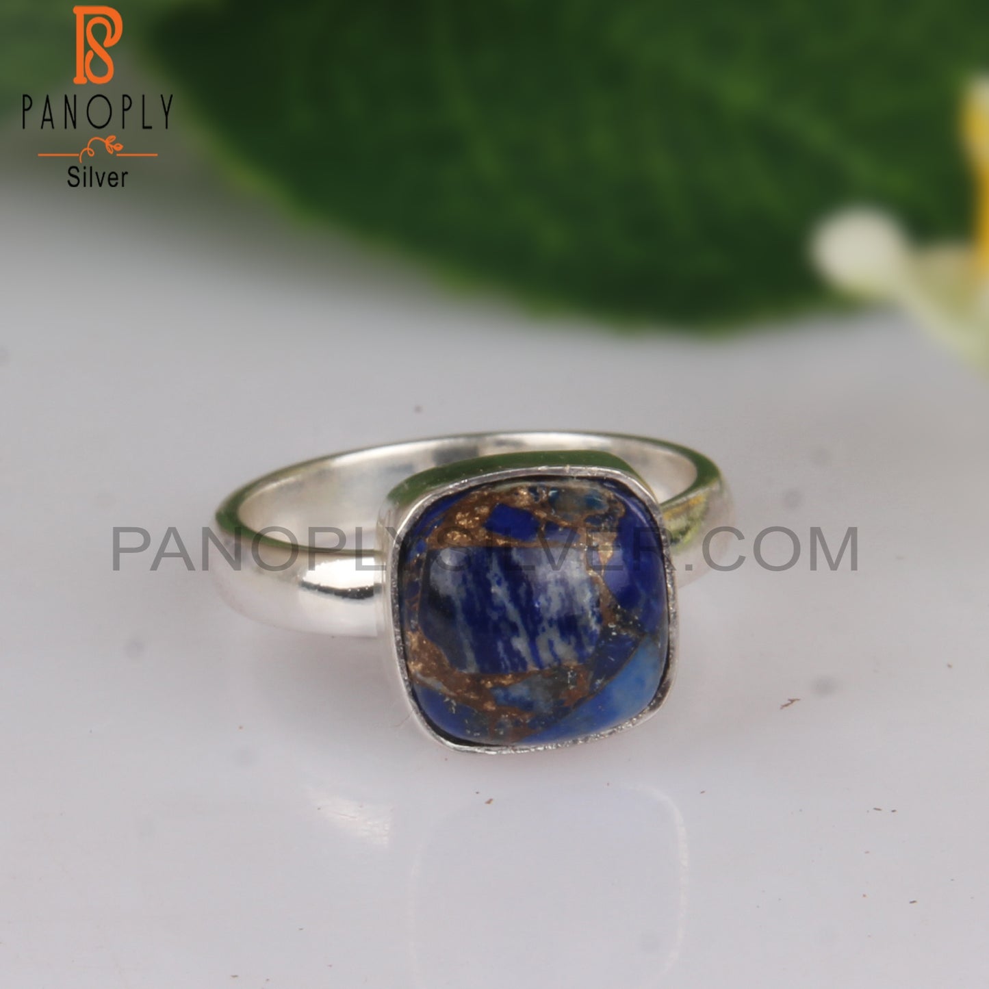 Mojave Copper Lapis Cushion Shape 925 Sterling Silver Ring