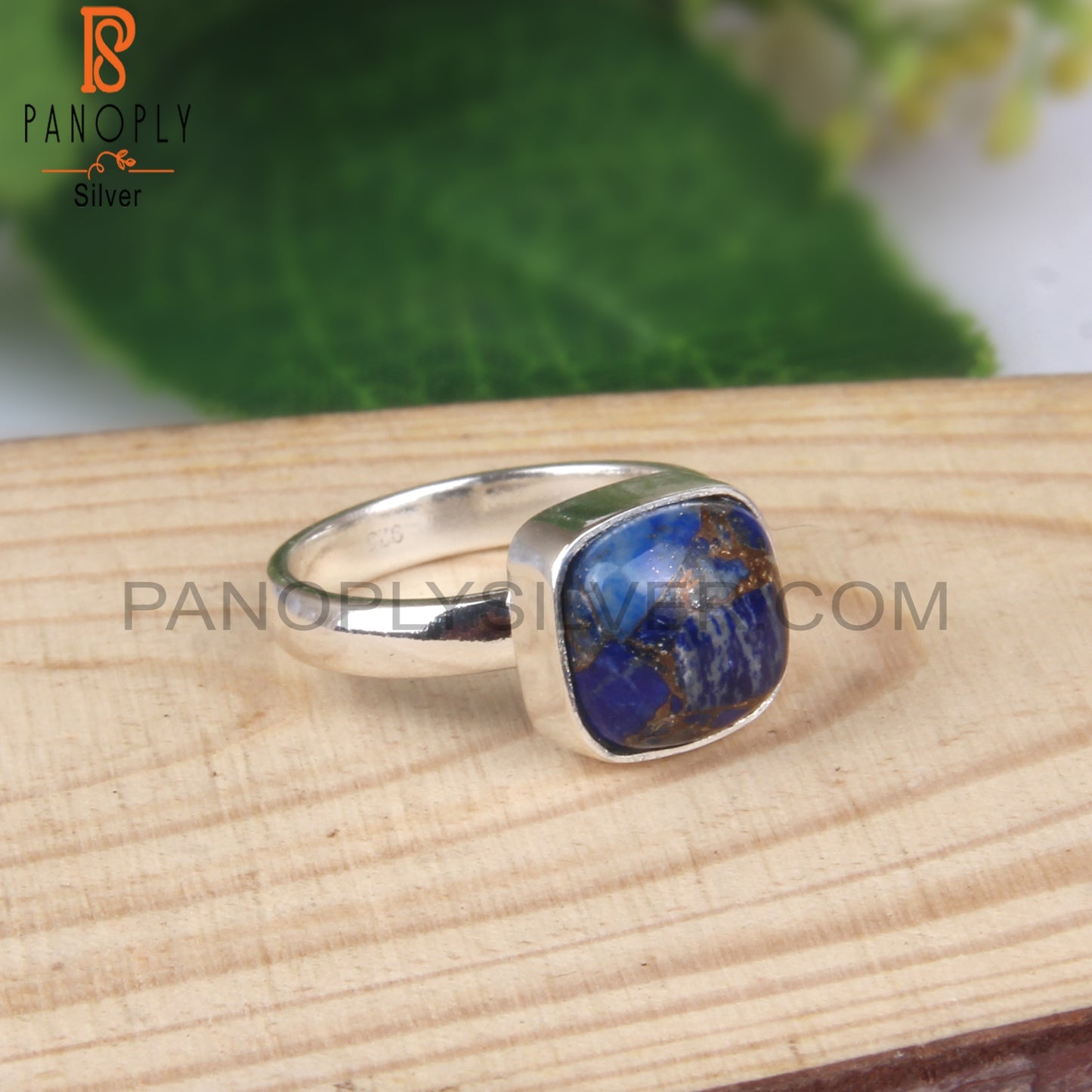 Mojave Copper Lapis Cushion Shape 925 Sterling Silver Ring