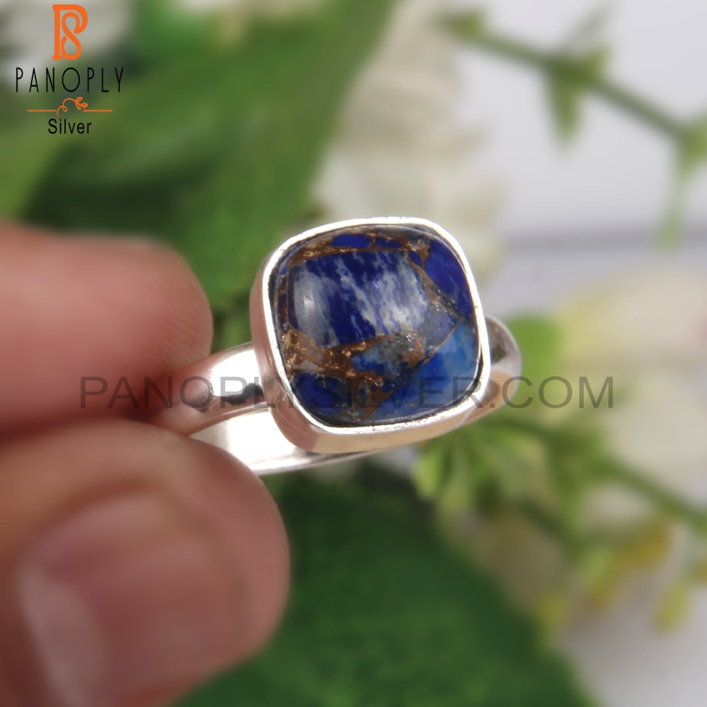 Mojave Copper Lapis Cushion Shape 925 Sterling Silver Ring