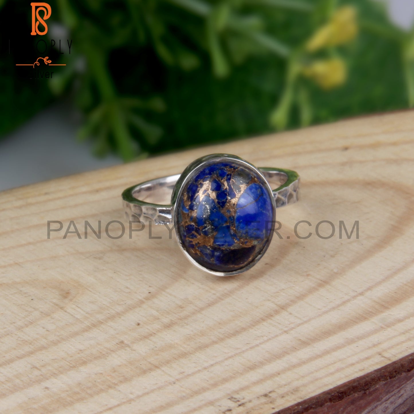 Natural Mojave Copper Lapis Oval Shape 925 Stamp Ring