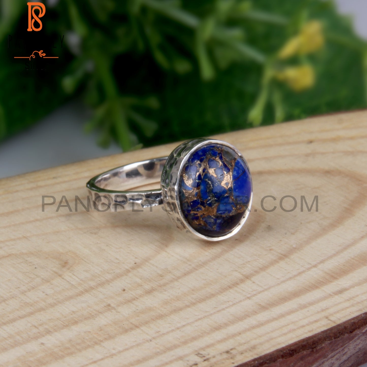 Natural Mojave Copper Lapis Oval Shape 925 Stamp Ring