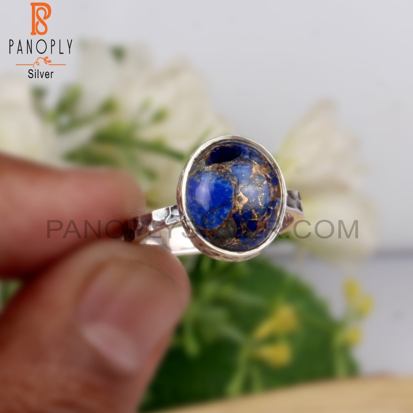 Natural Mojave Copper Lapis Oval Shape 925 Stamp Ring