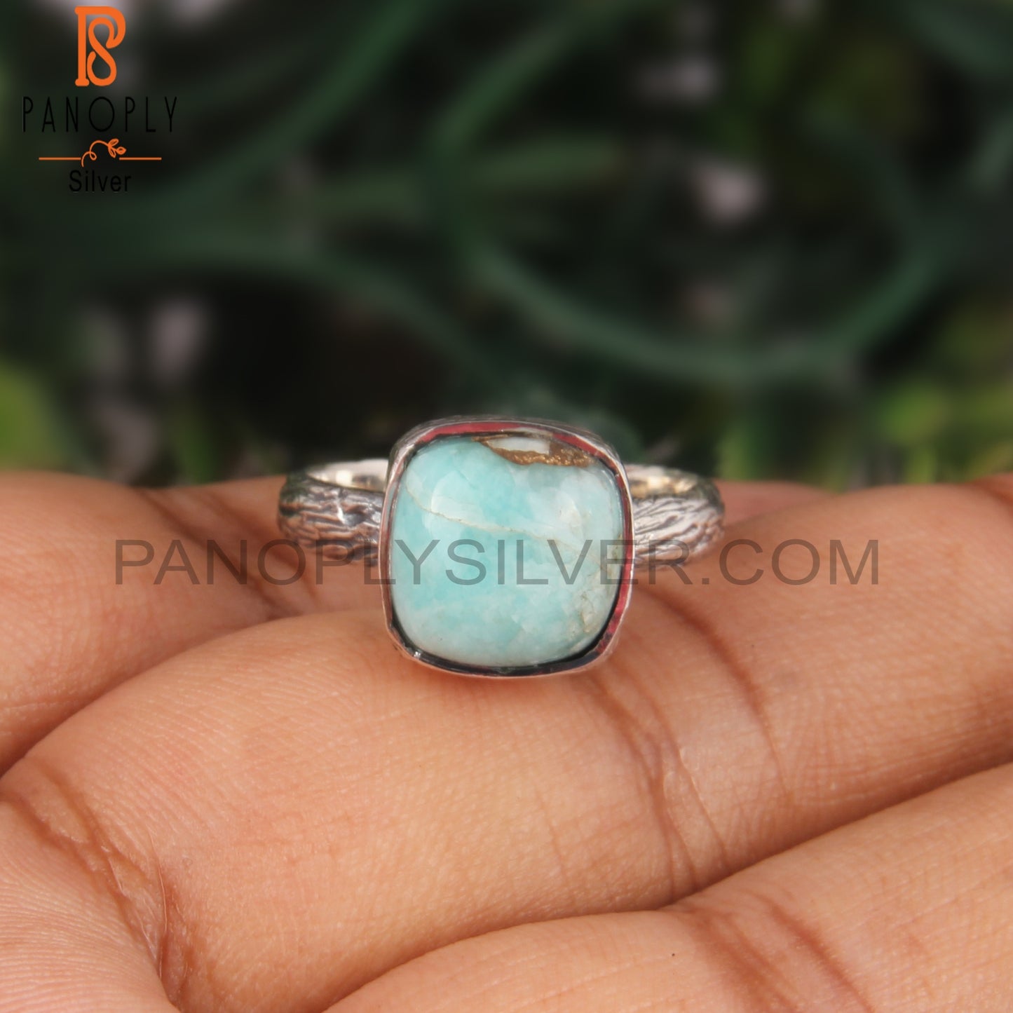 Mojave Copper Amazonite Cushion 925 Sterling Silver Ring