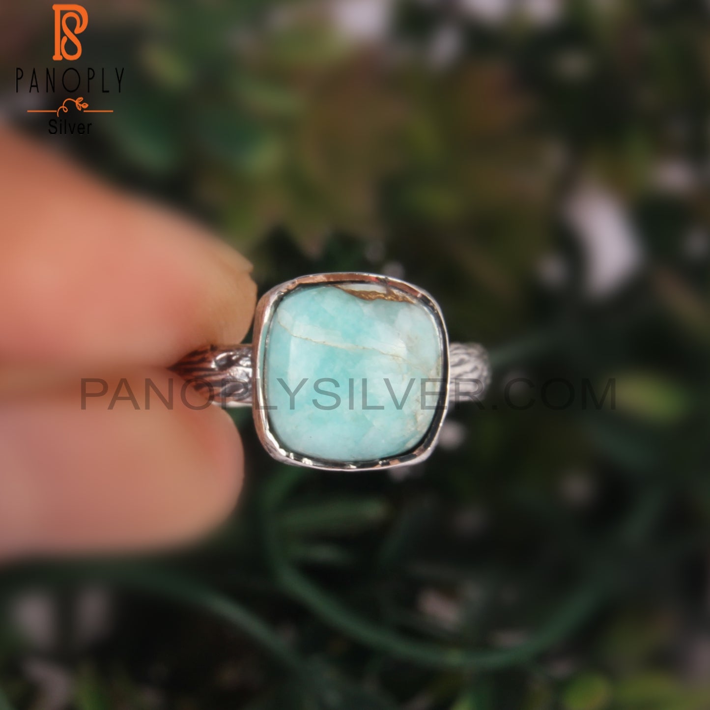 Mojave Copper Amazonite Cushion 925 Sterling Silver Ring