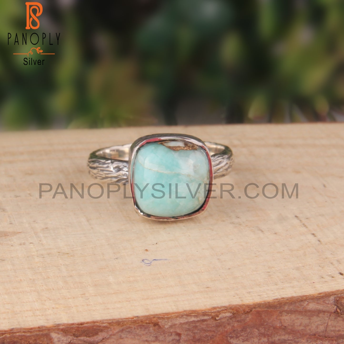 Mojave Copper Amazonite Cushion 925 Sterling Silver Ring