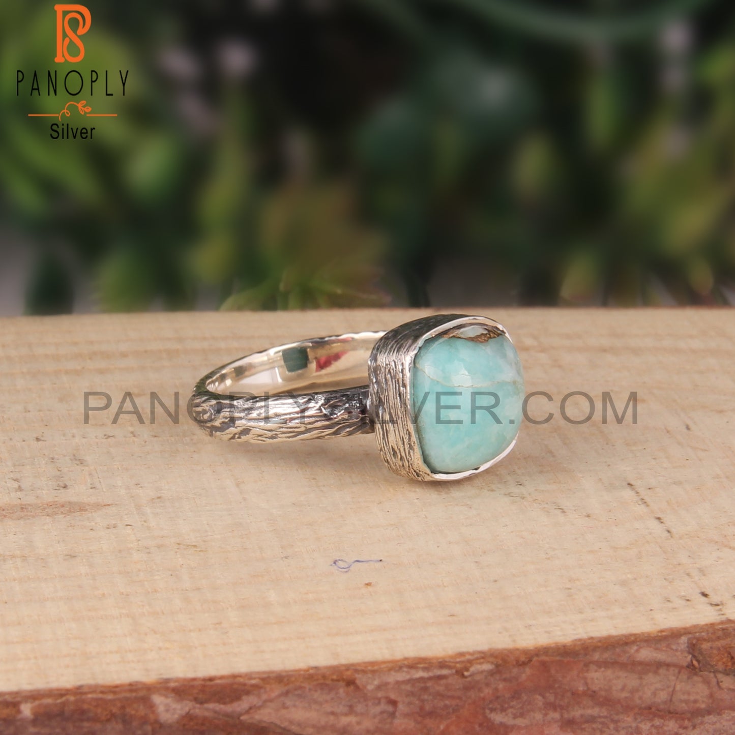 Mojave Copper Amazonite Cushion 925 Sterling Silver Ring