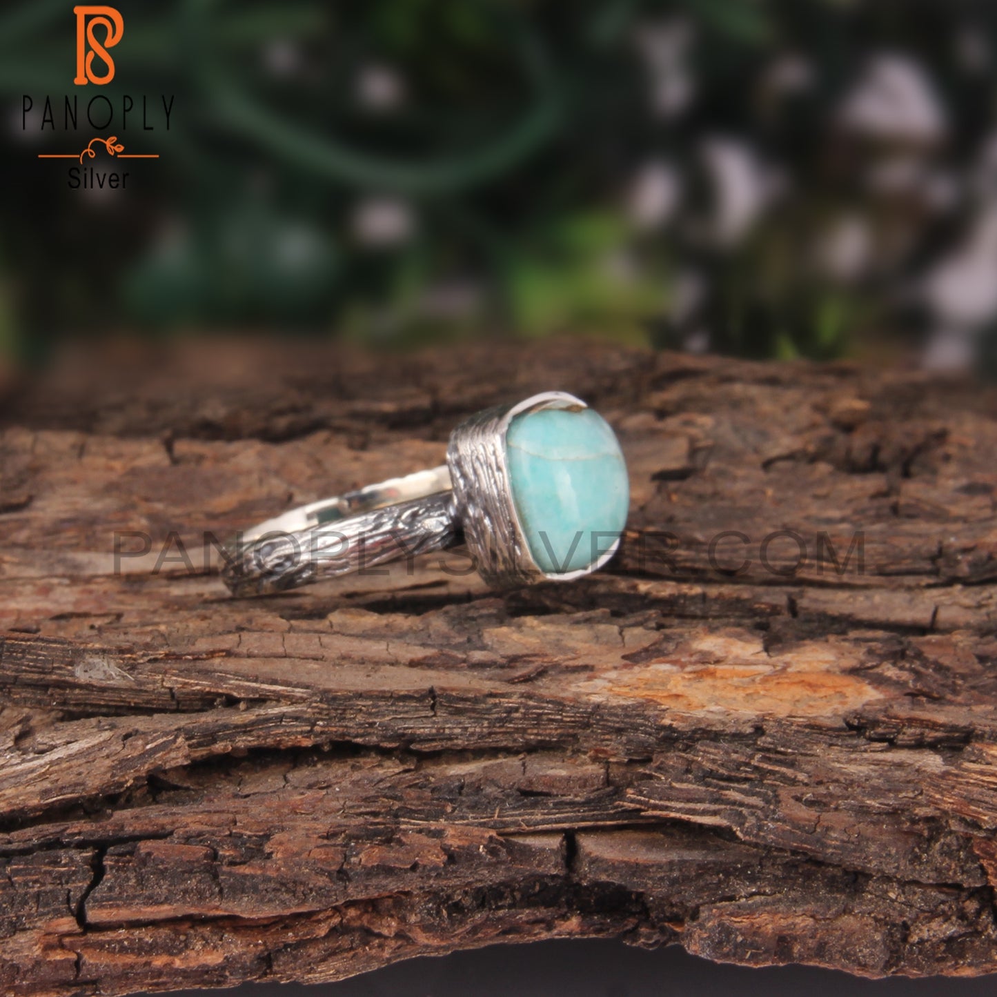 Mojave Copper Amazonite Cushion 925 Sterling Silver Ring