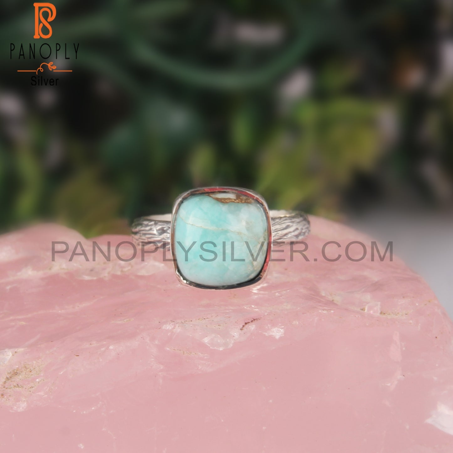 Mojave Copper Amazonite Cushion 925 Sterling Silver Ring