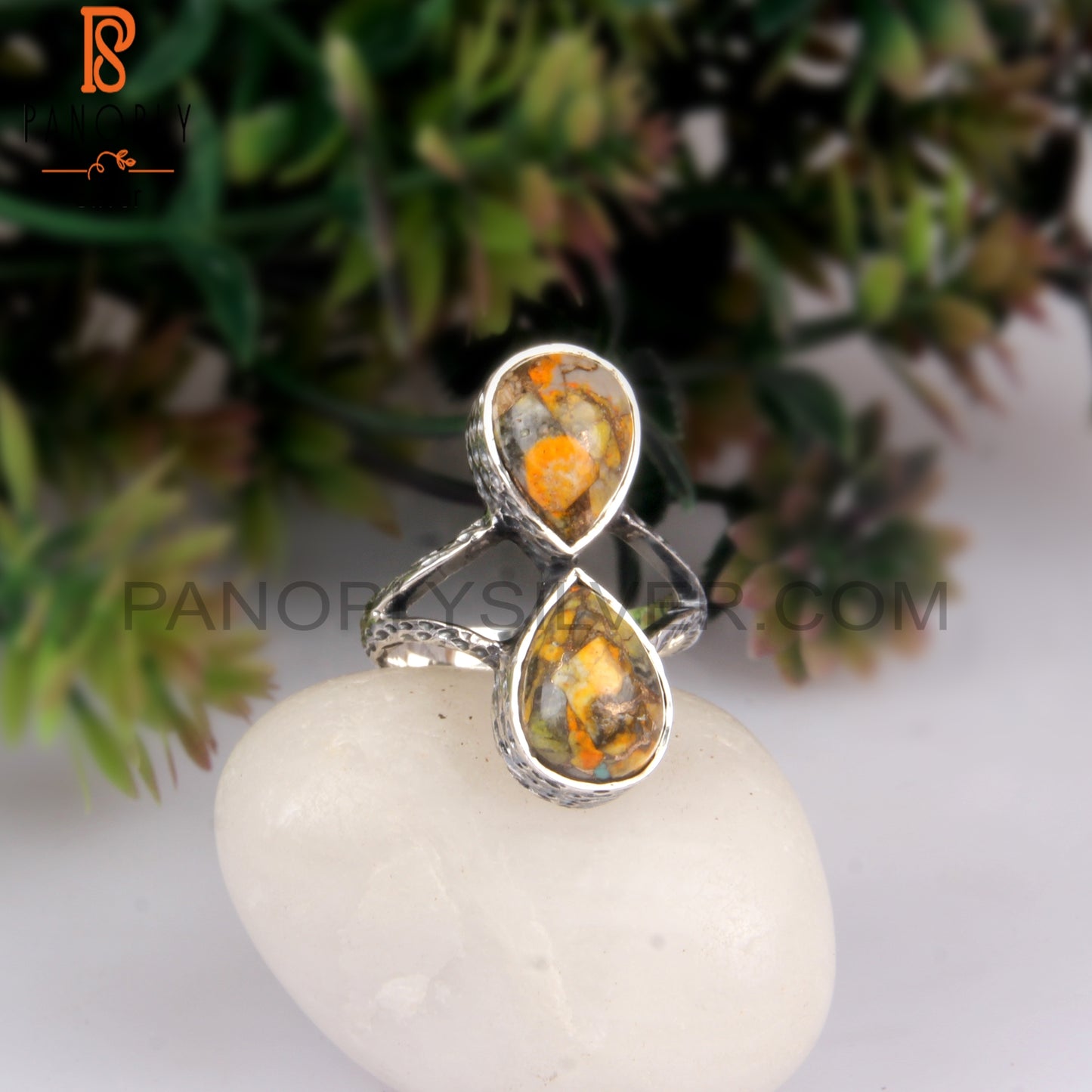 Mojave Copper Bumblebee Turquoise Pear 925 Silver Ring