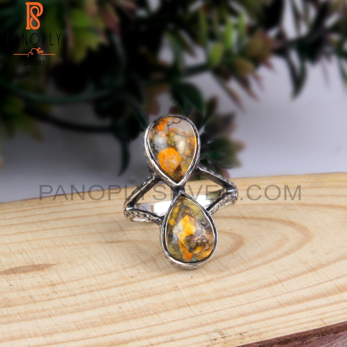 Mojave Copper Bumblebee Turquoise Pear 925 Silver Ring