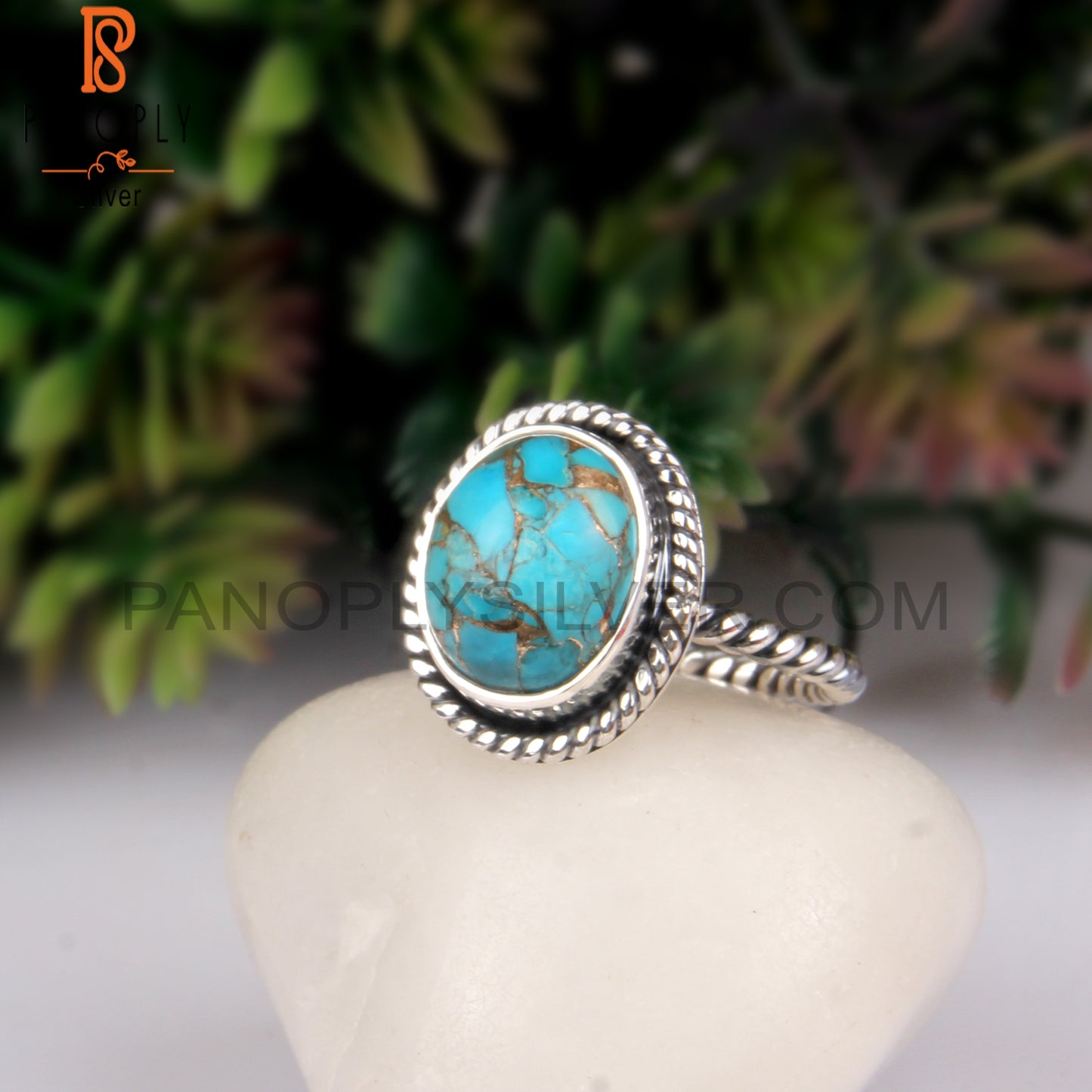 Mojave Copper Turquoise Oval Shape 925 Silver Twist Ring