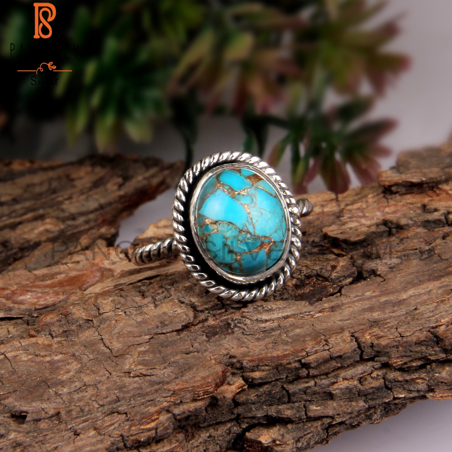 Mojave Copper Turquoise Oval Shape 925 Silver Twist Ring
