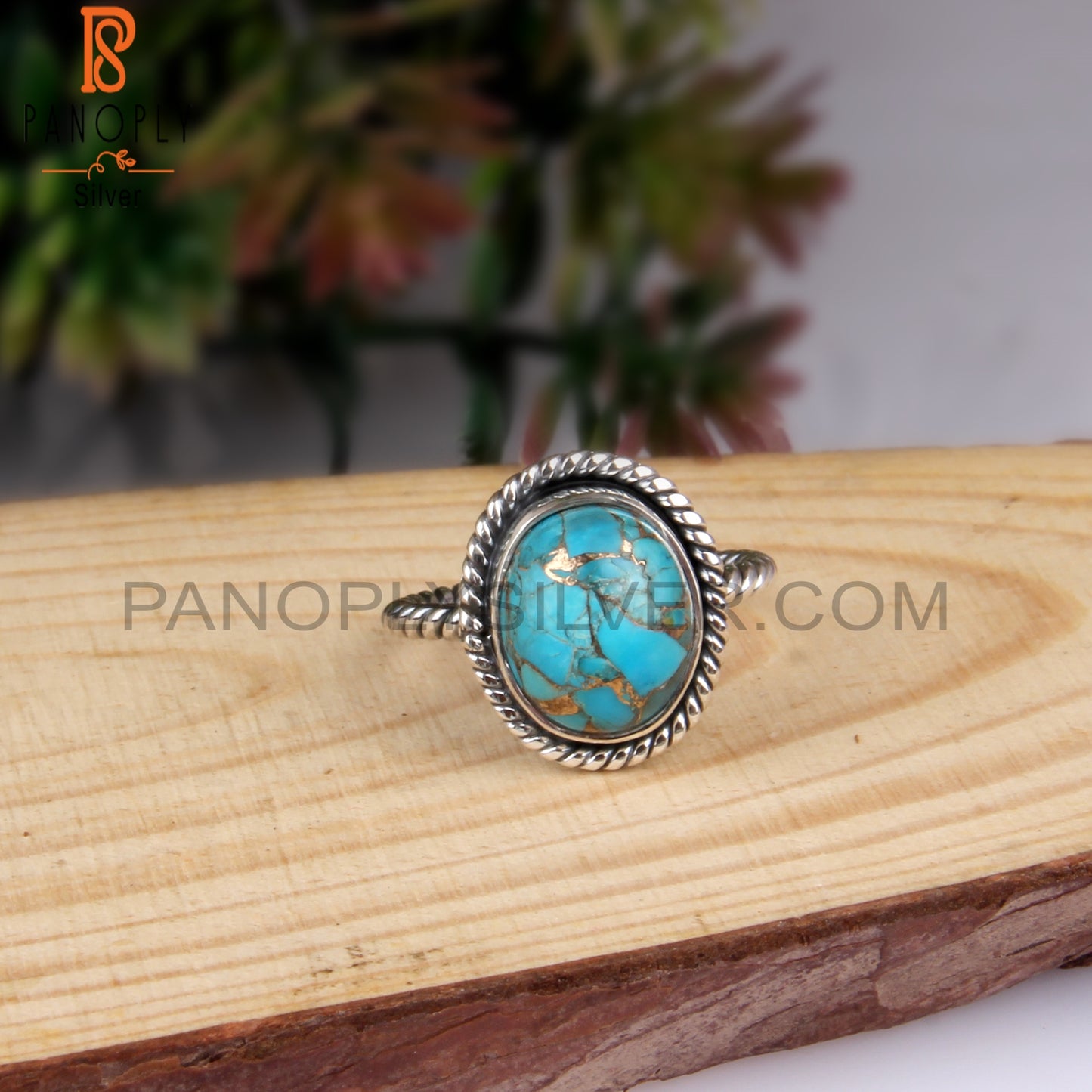 Mojave Copper Turquoise Oval Shape 925 Silver Twist Ring