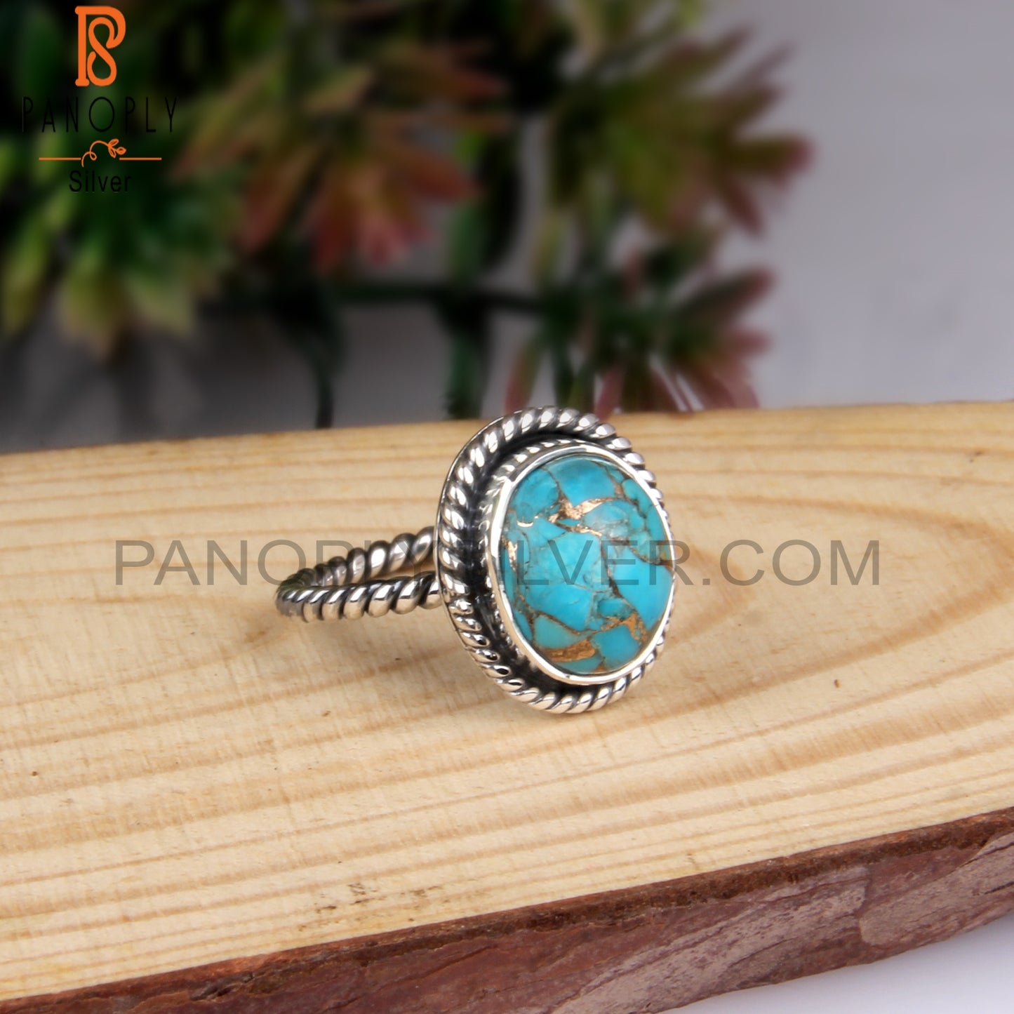 Mojave Copper Turquoise Oval Shape 925 Silver Twist Ring