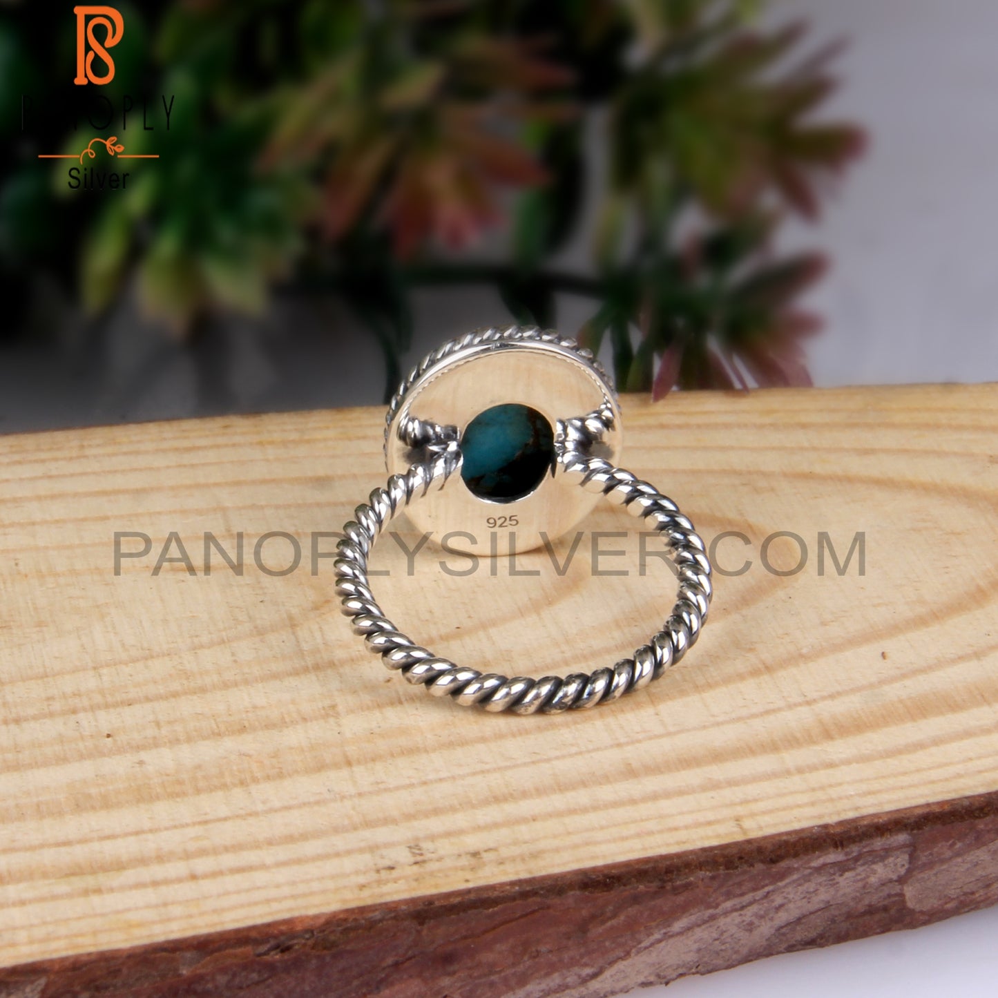 Mojave Copper Turquoise Oval Shape 925 Silver Twist Ring