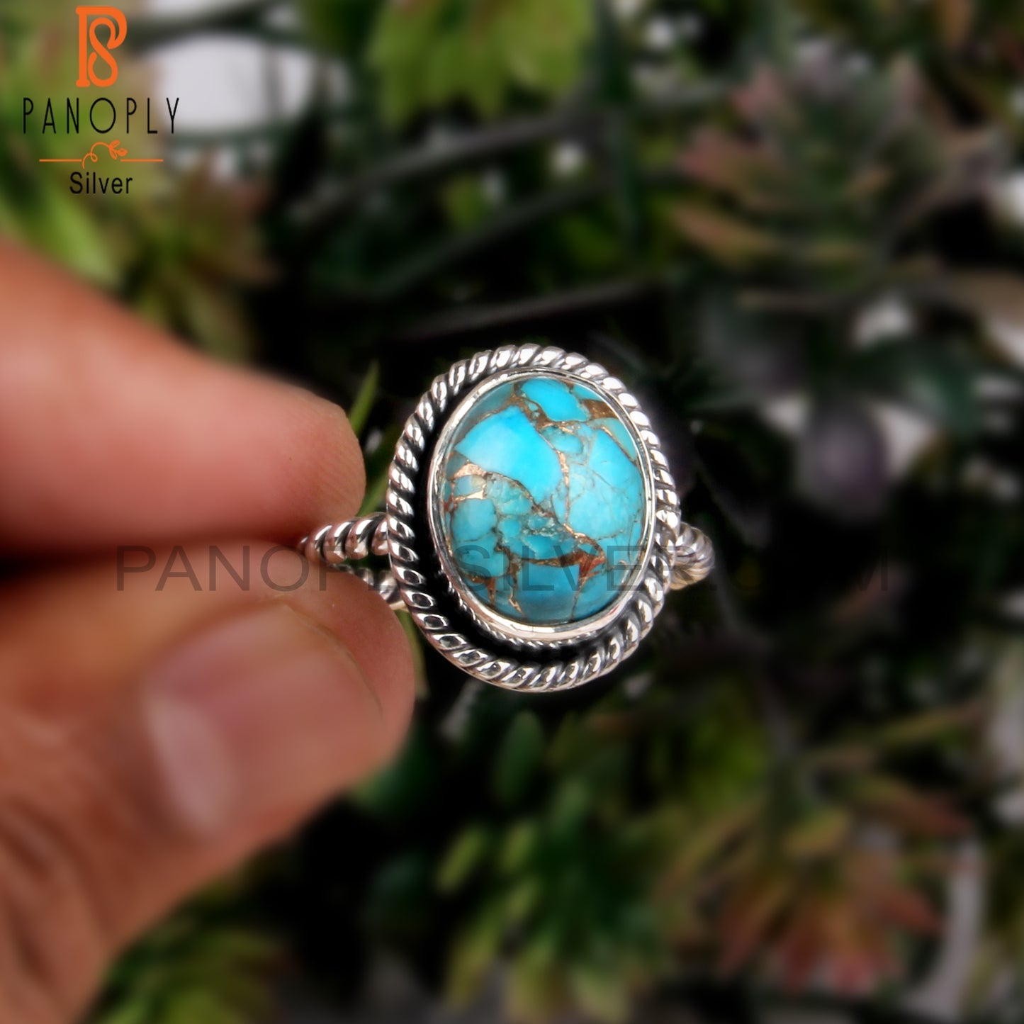 Mojave Copper Turquoise Oval Shape 925 Silver Twist Ring