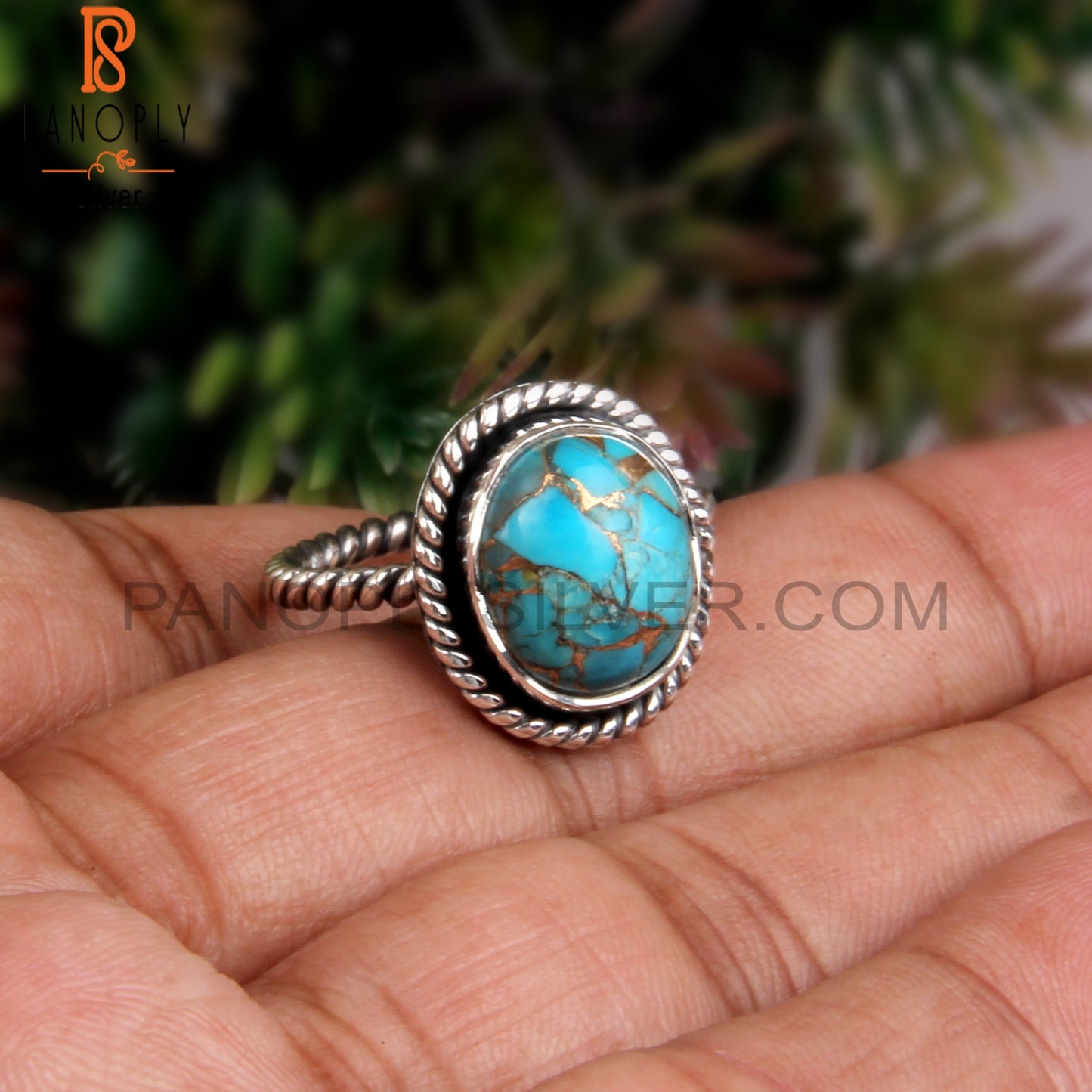 Mojave Copper Turquoise Oval Shape 925 Silver Twist Ring