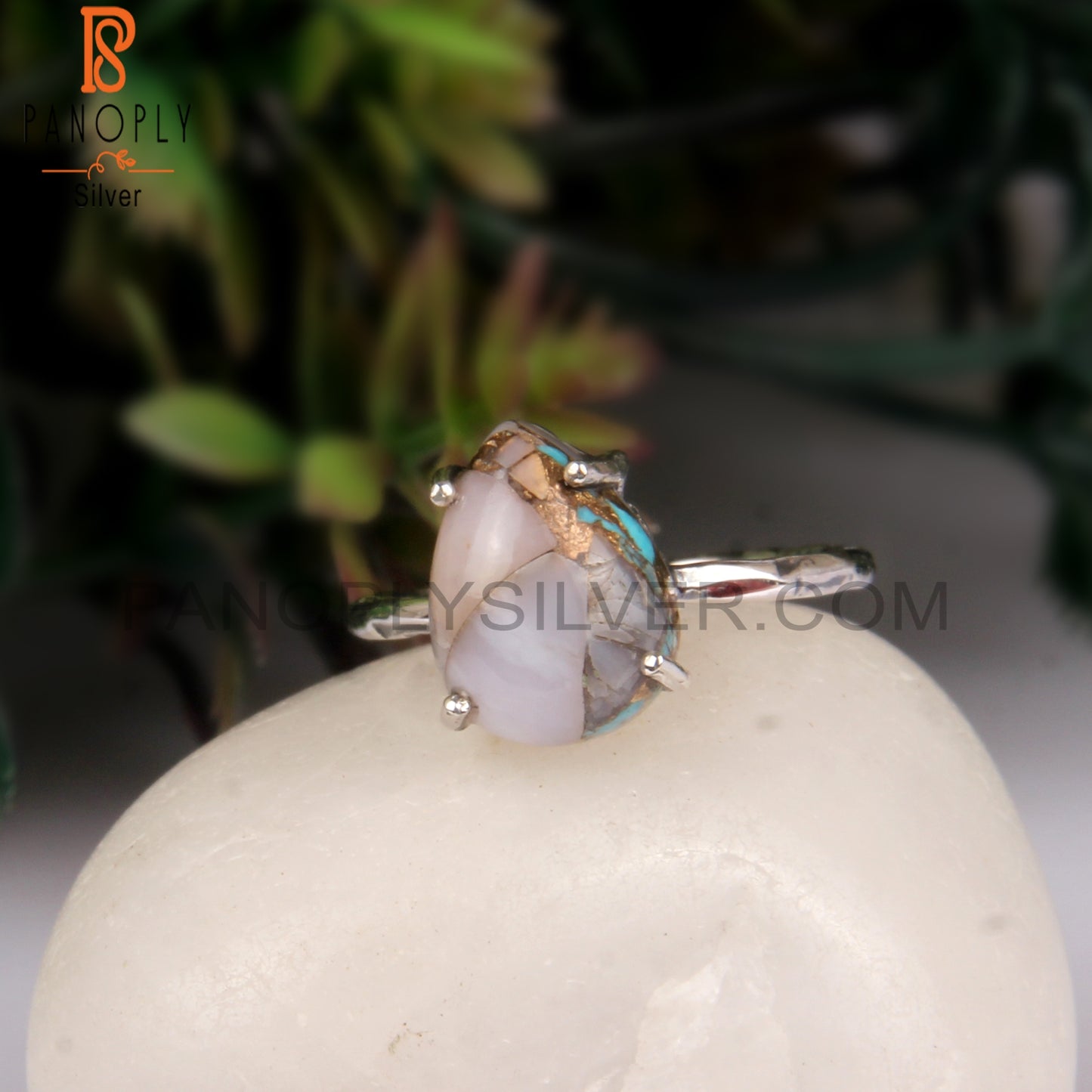Pink Opal Mojave Copper Turquoise Oval Silver Ring