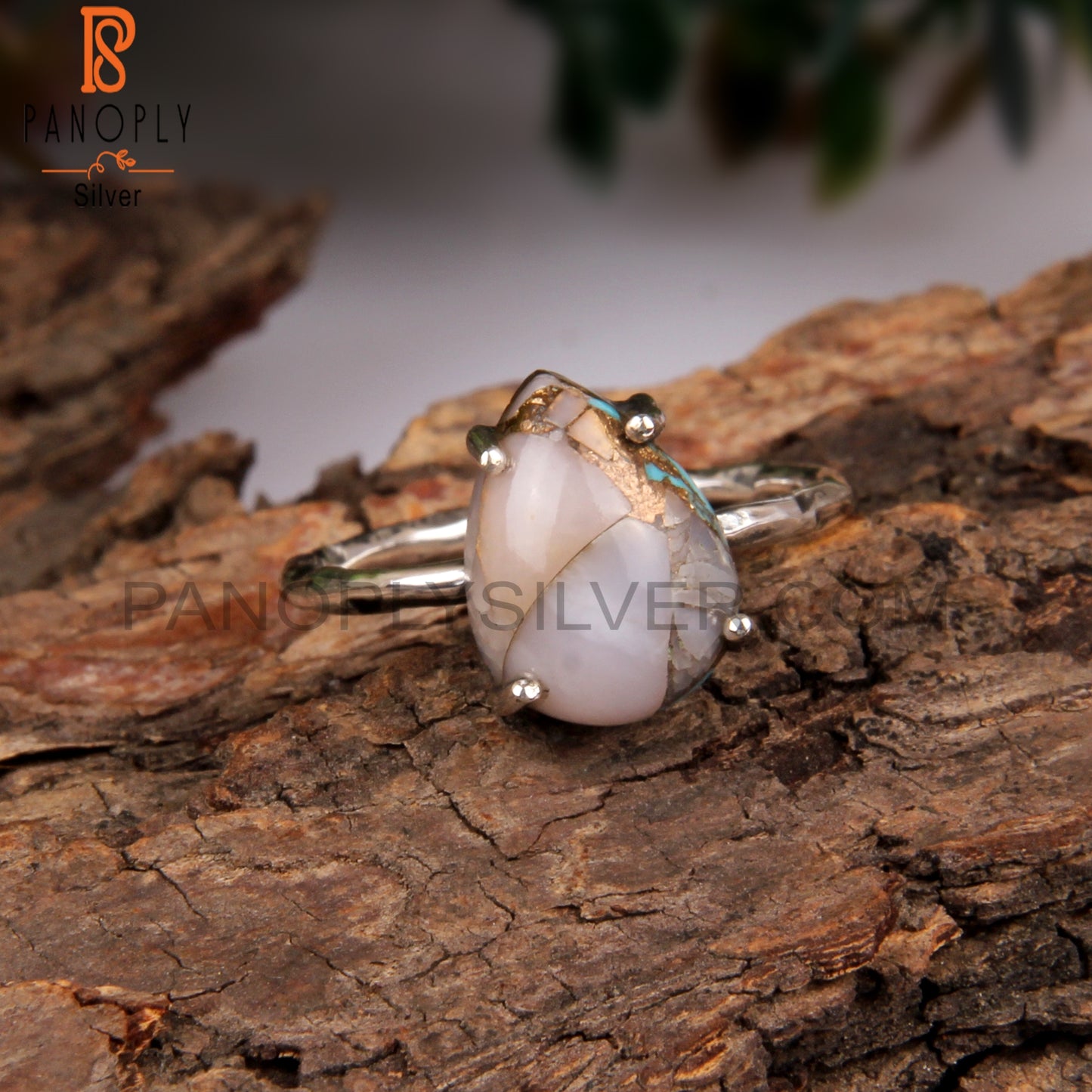 Pink Opal Mojave Copper Turquoise Oval Silver Ring