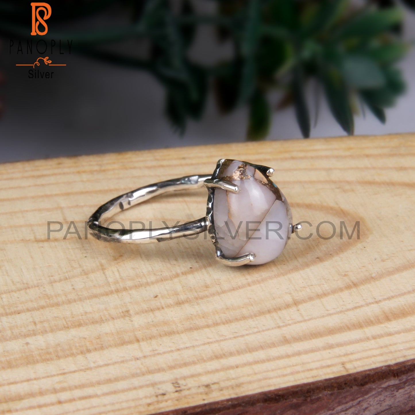 Pink Opal Mojave Copper Turquoise Oval Silver Ring
