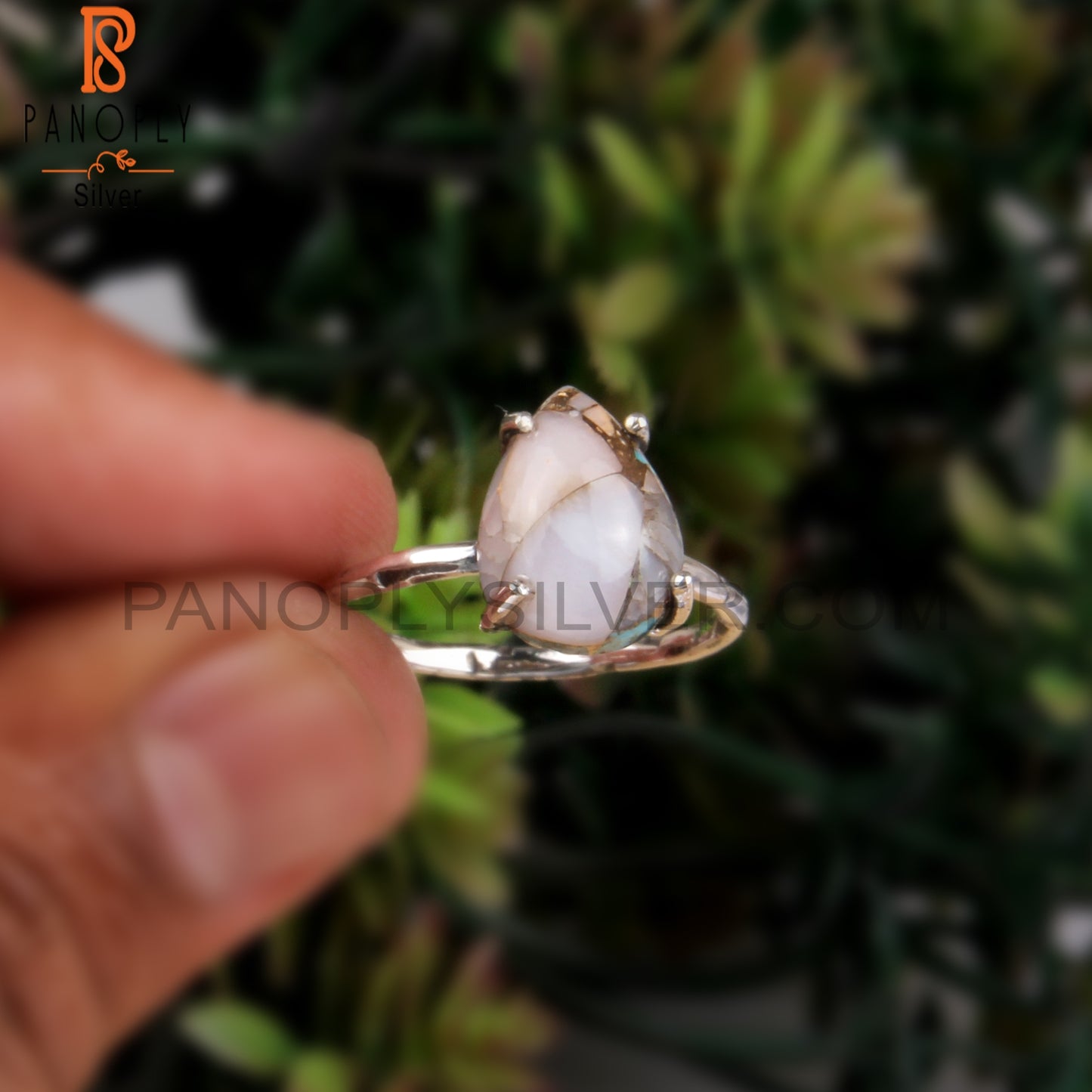 Pink Opal Mojave Copper Turquoise Oval Silver Ring