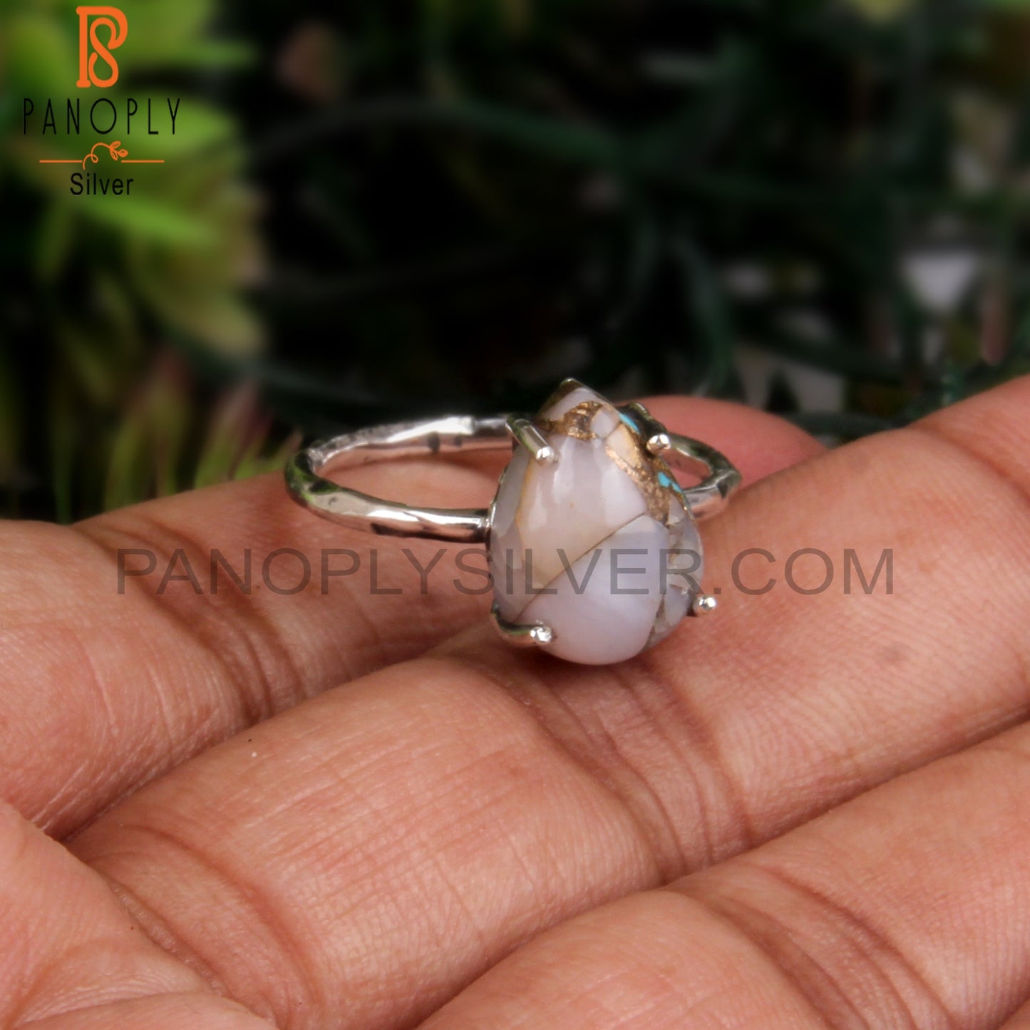 Pink Opal Mojave Copper Turquoise Oval Silver Ring