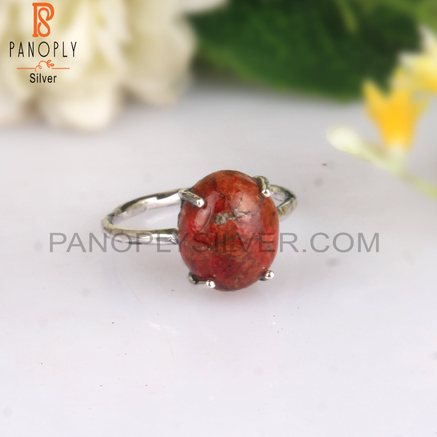 Sponge Coral Oval 925 Sterling Silver Women’s Casual Ring