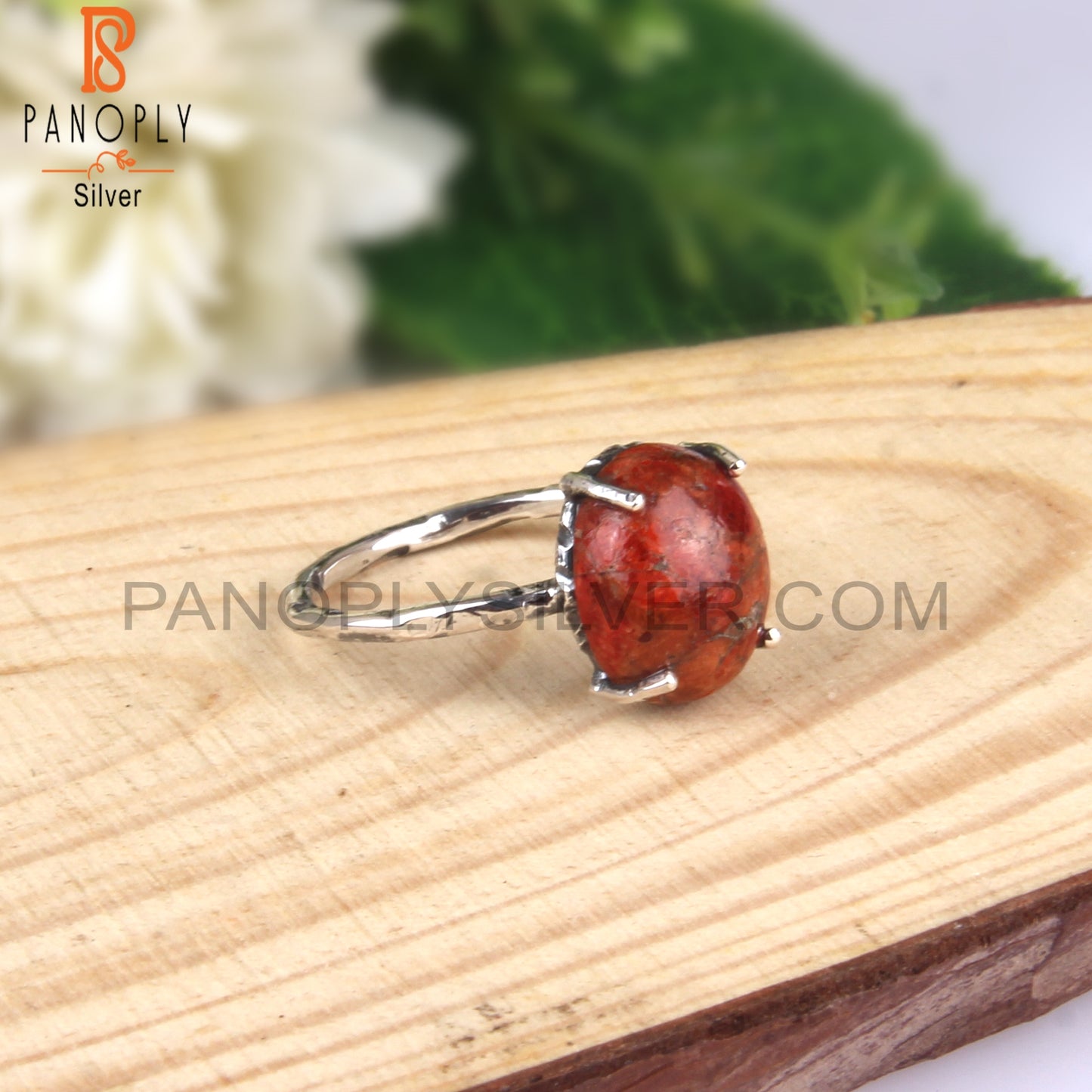 Sponge Coral Oval 925 Sterling Silver Women’s Casual Ring