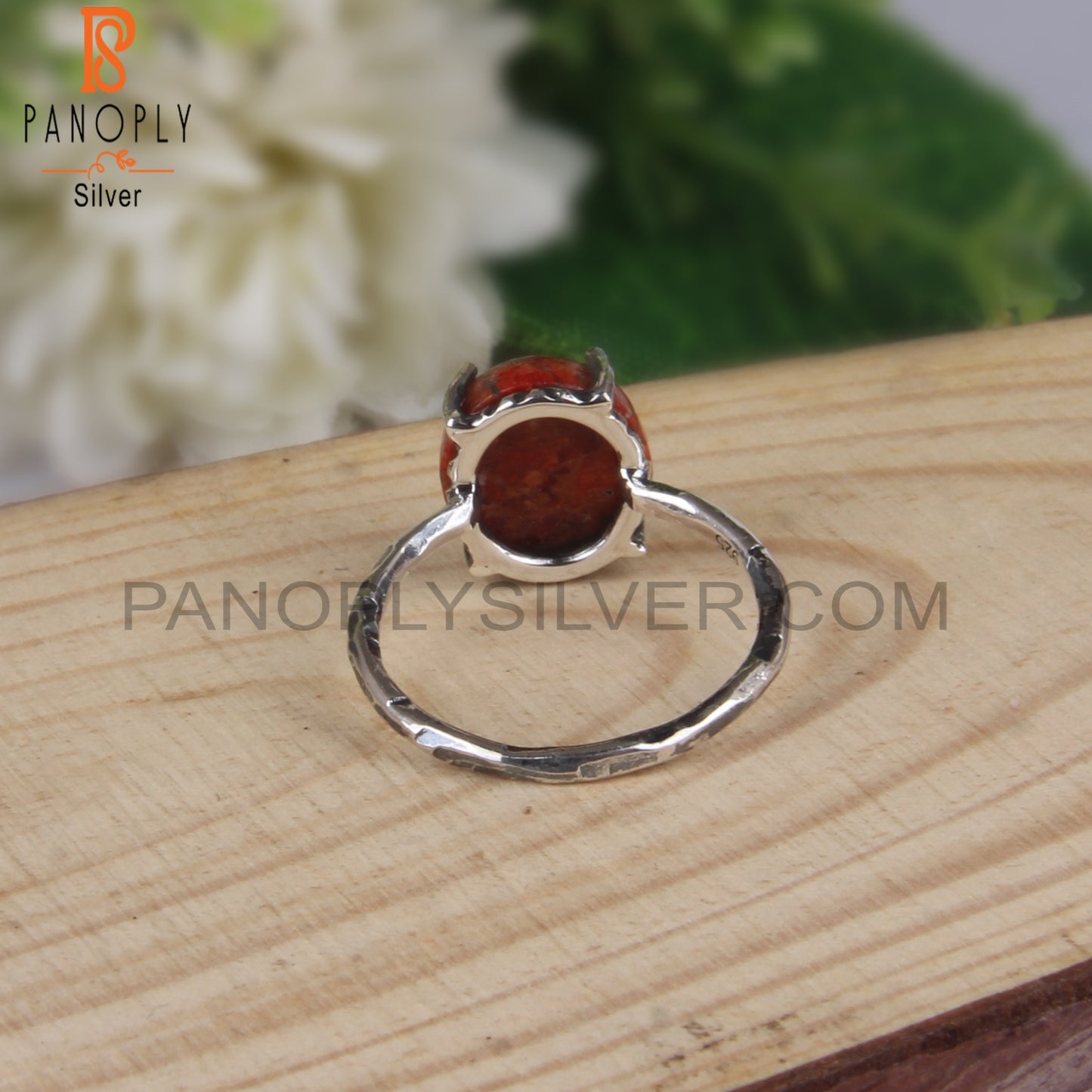 Sponge Coral Oval 925 Sterling Silver Women’s Casual Ring
