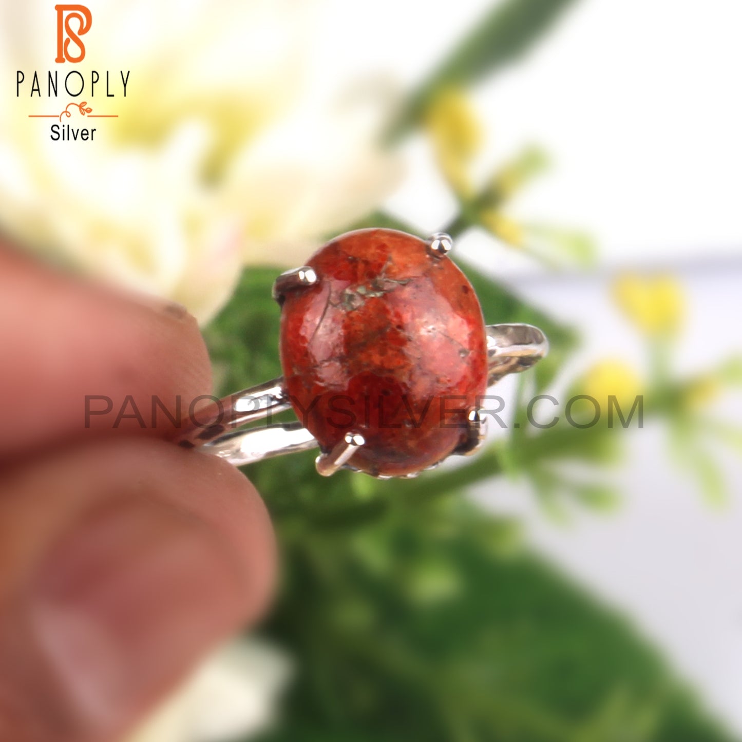 Sponge Coral Oval 925 Sterling Silver Women’s Casual Ring