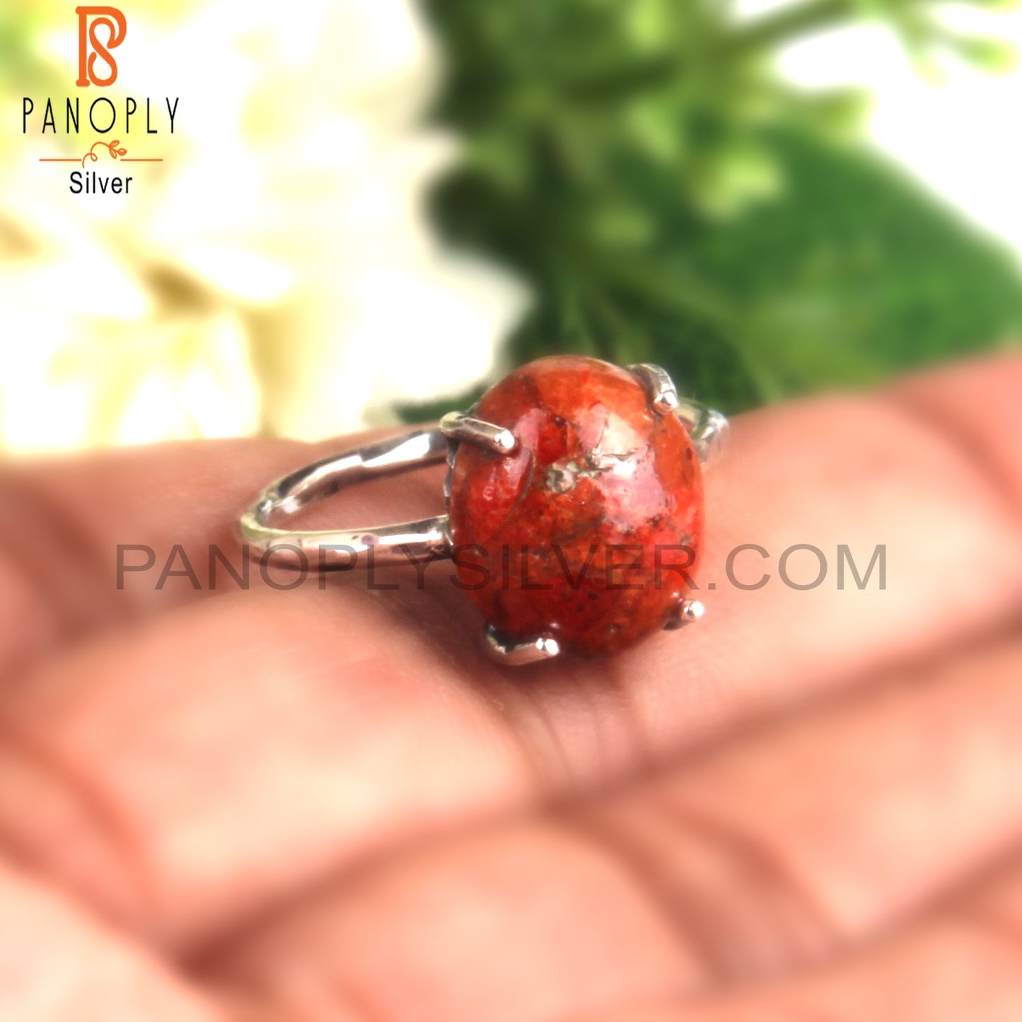Sponge Coral Oval 925 Sterling Silver Women’s Casual Ring