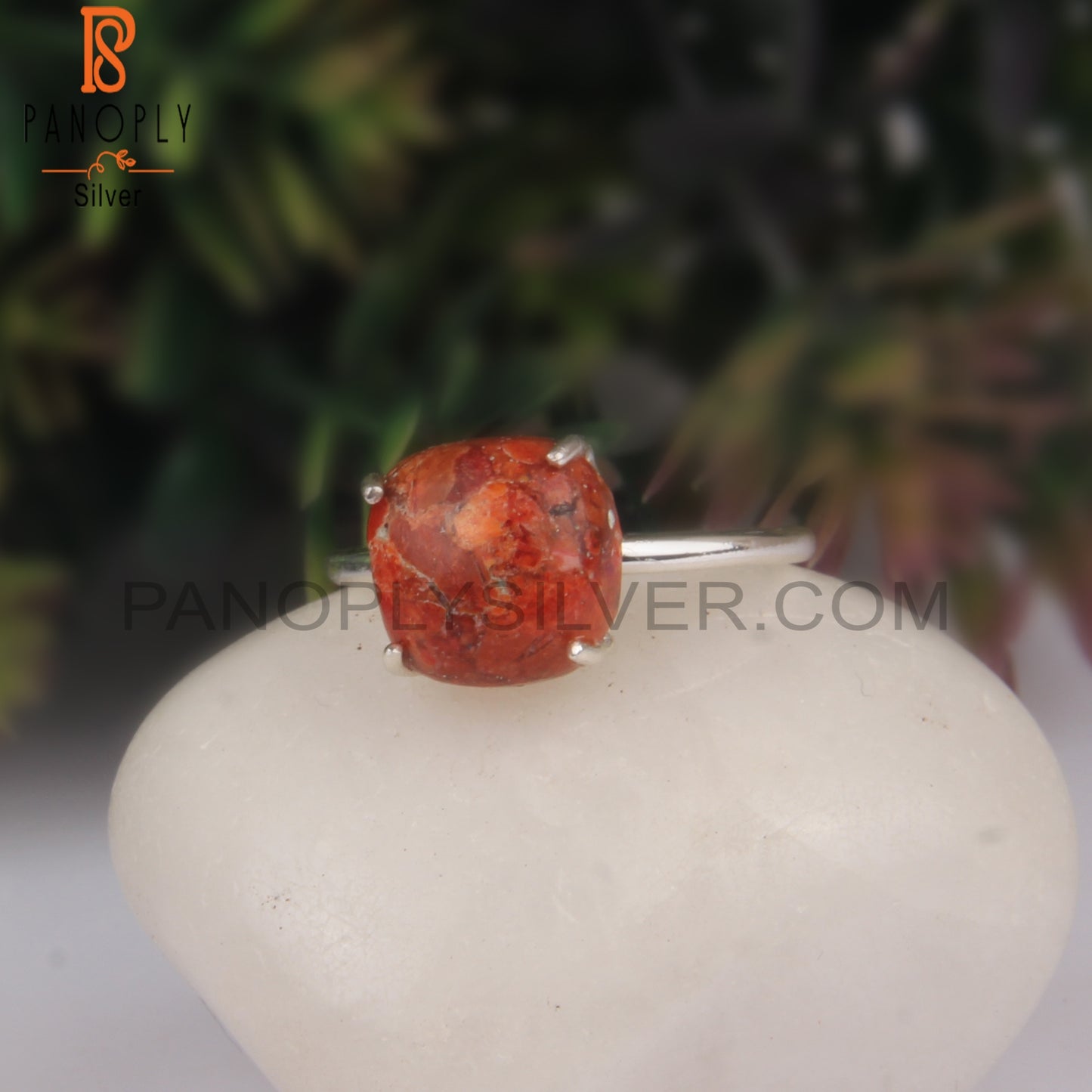 Sponge Coral Cushion 925 Sterling Silver Ring