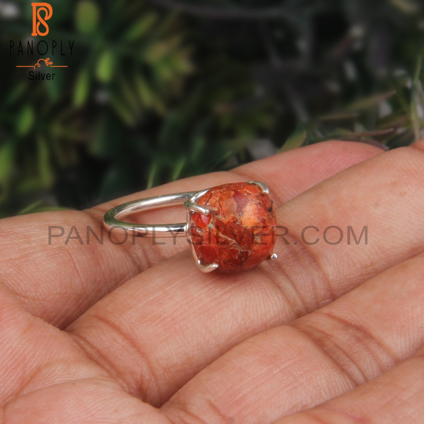 Sponge Coral Cushion 925 Sterling Silver Ring