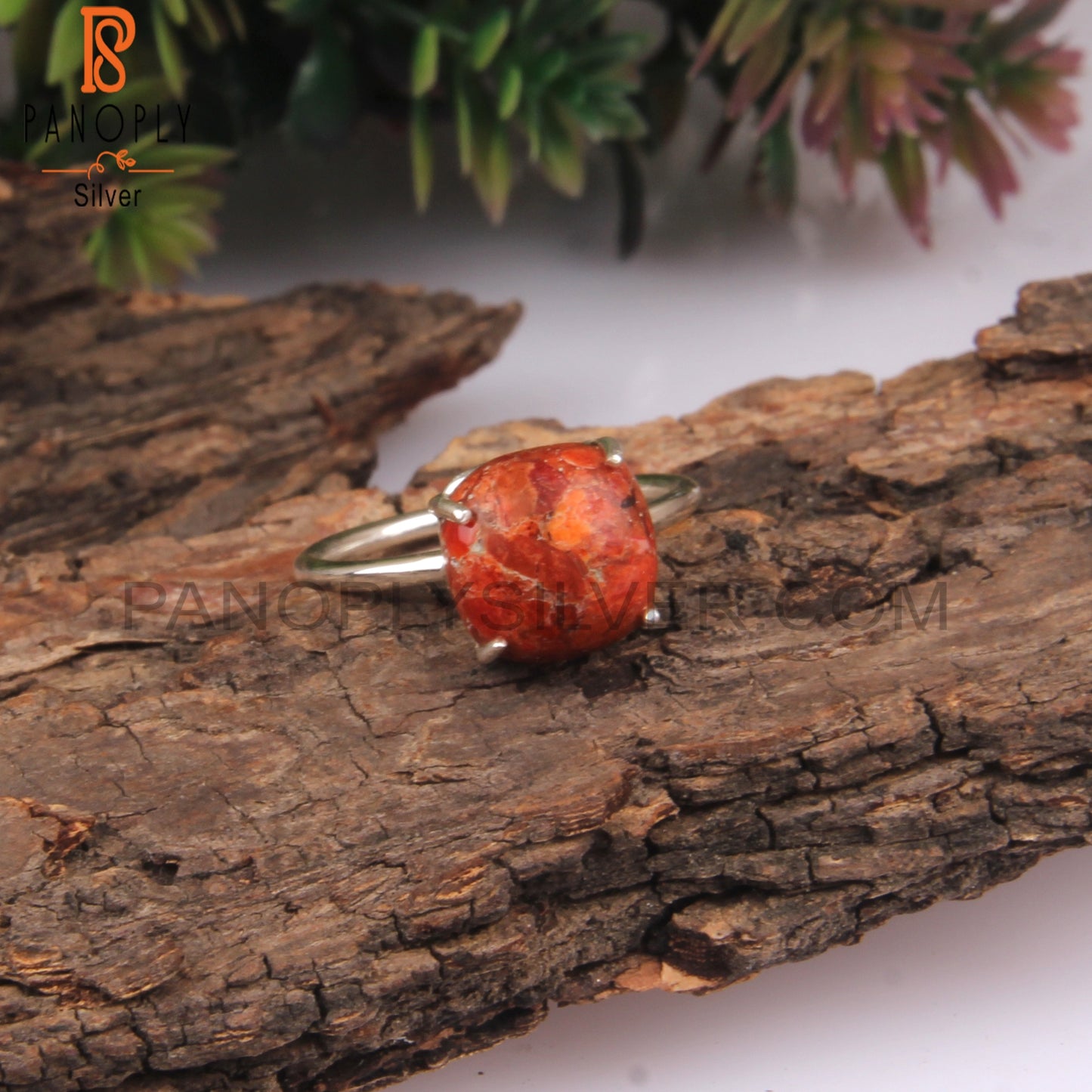 Sponge Coral Cushion 925 Sterling Silver Ring