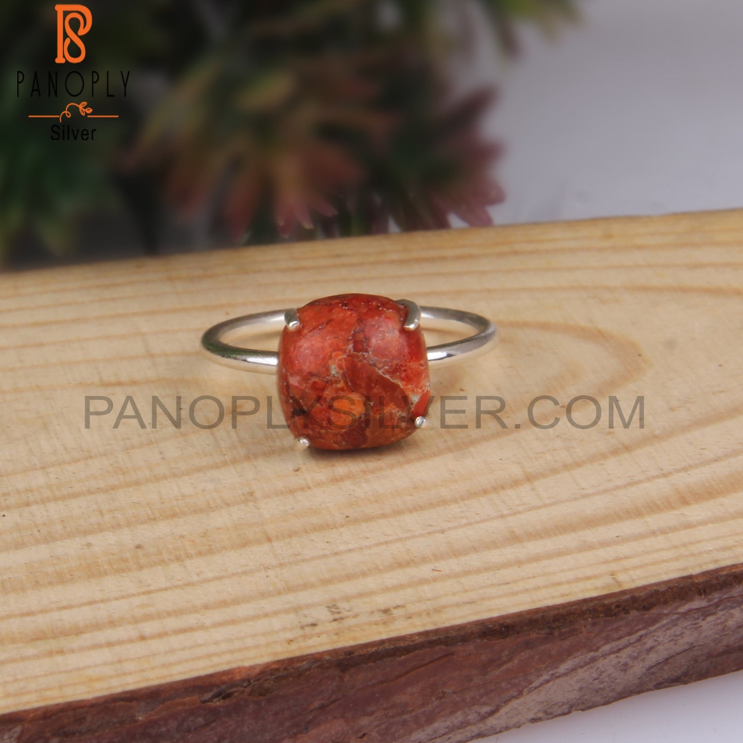Sponge Coral Cushion 925 Sterling Silver Ring