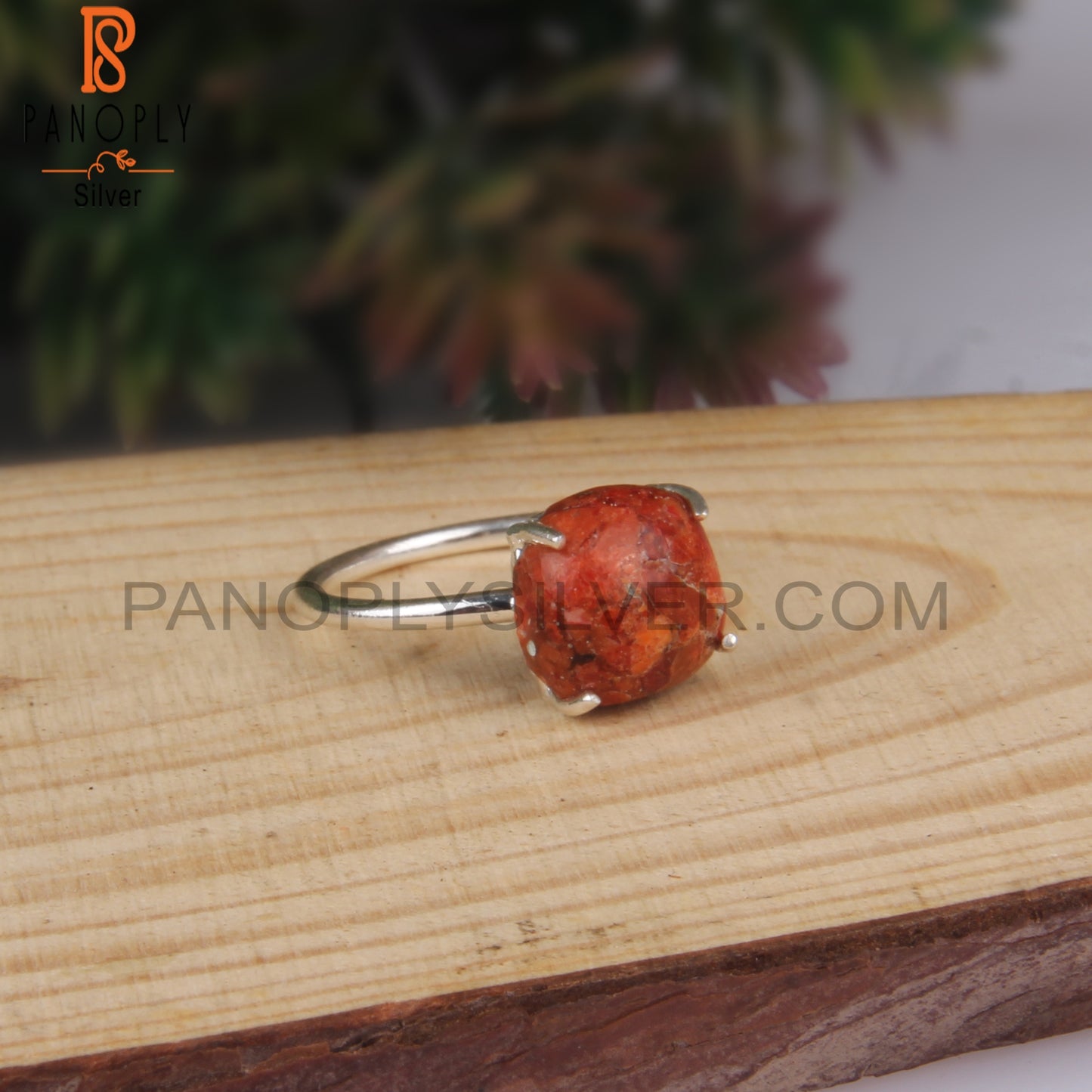 Sponge Coral Cushion 925 Sterling Silver Ring