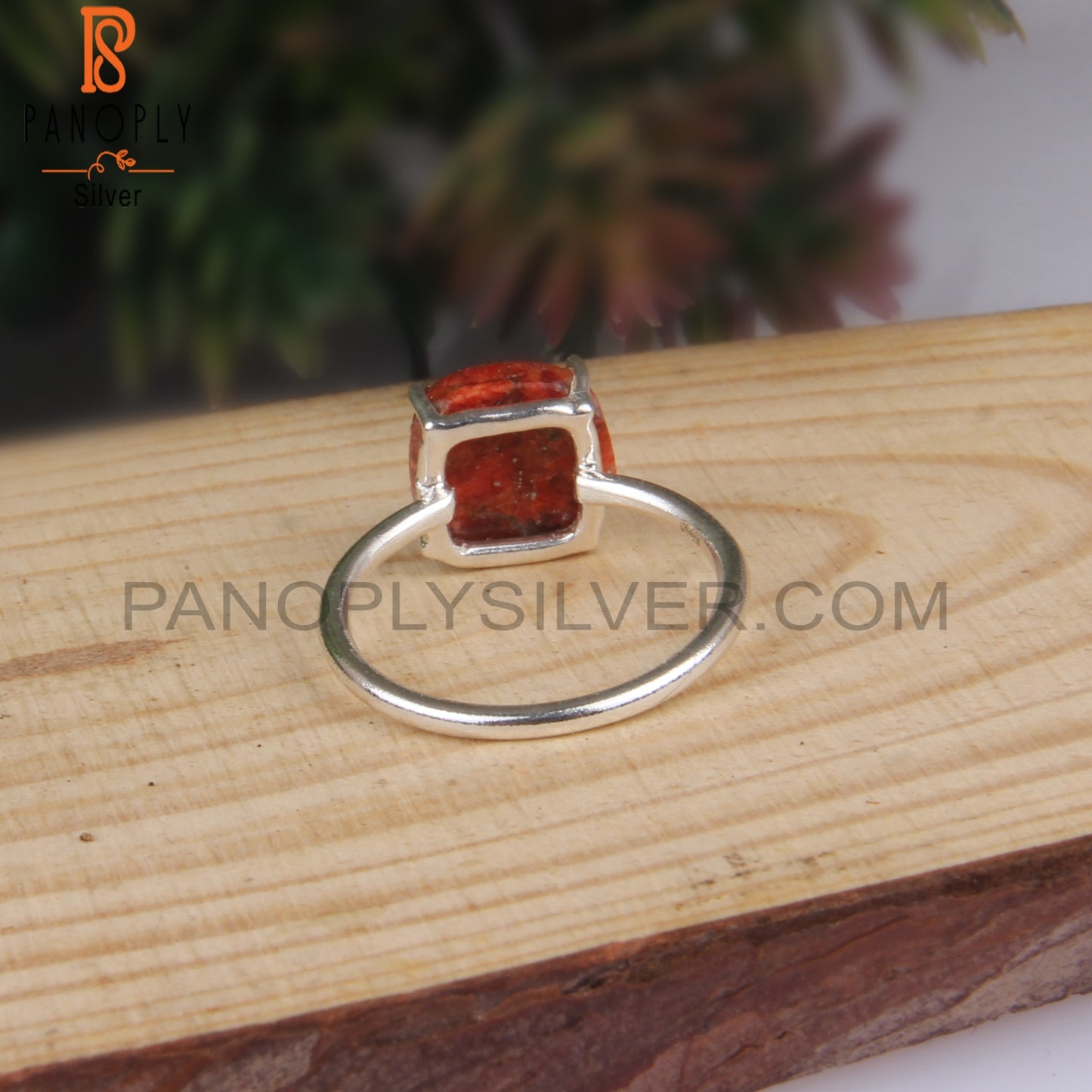 Sponge Coral Cushion 925 Sterling Silver Ring