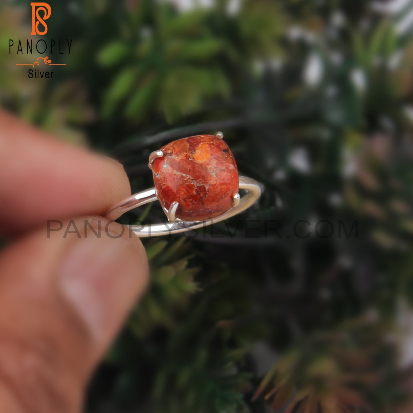 Sponge Coral Cushion 925 Sterling Silver Ring