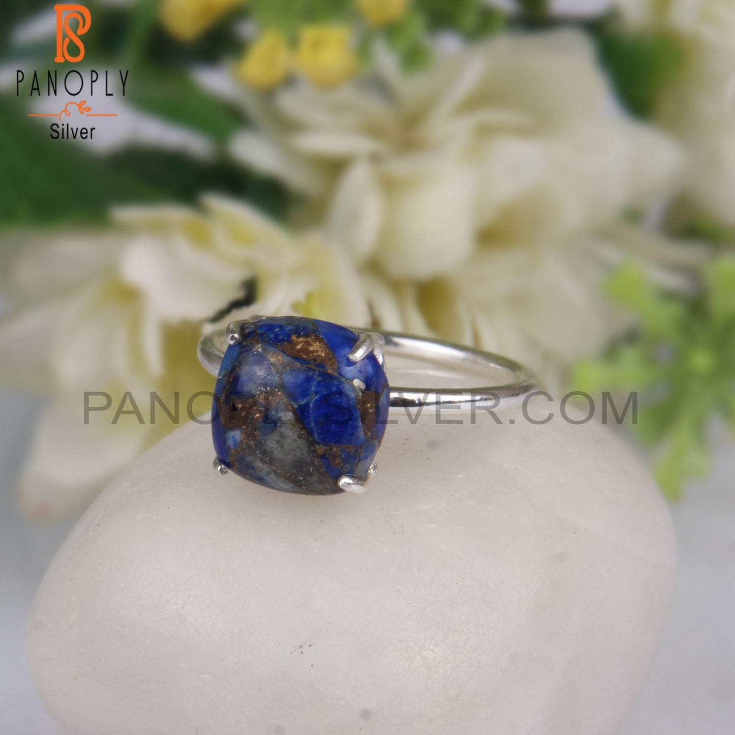 Mojave Copper Lapis Cushion 925 Sterling Silver Ring