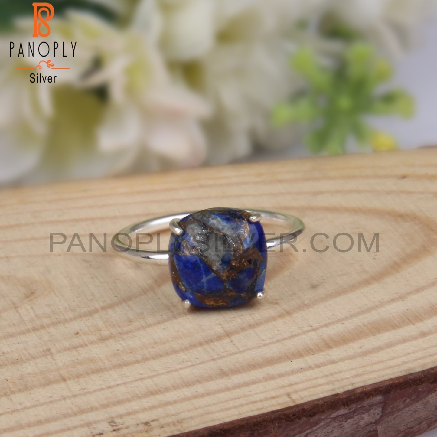Mojave Copper Lapis Cushion 925 Sterling Silver Ring