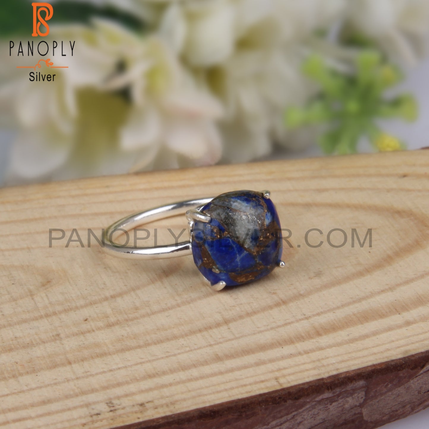 Mojave Copper Lapis Cushion 925 Sterling Silver Ring
