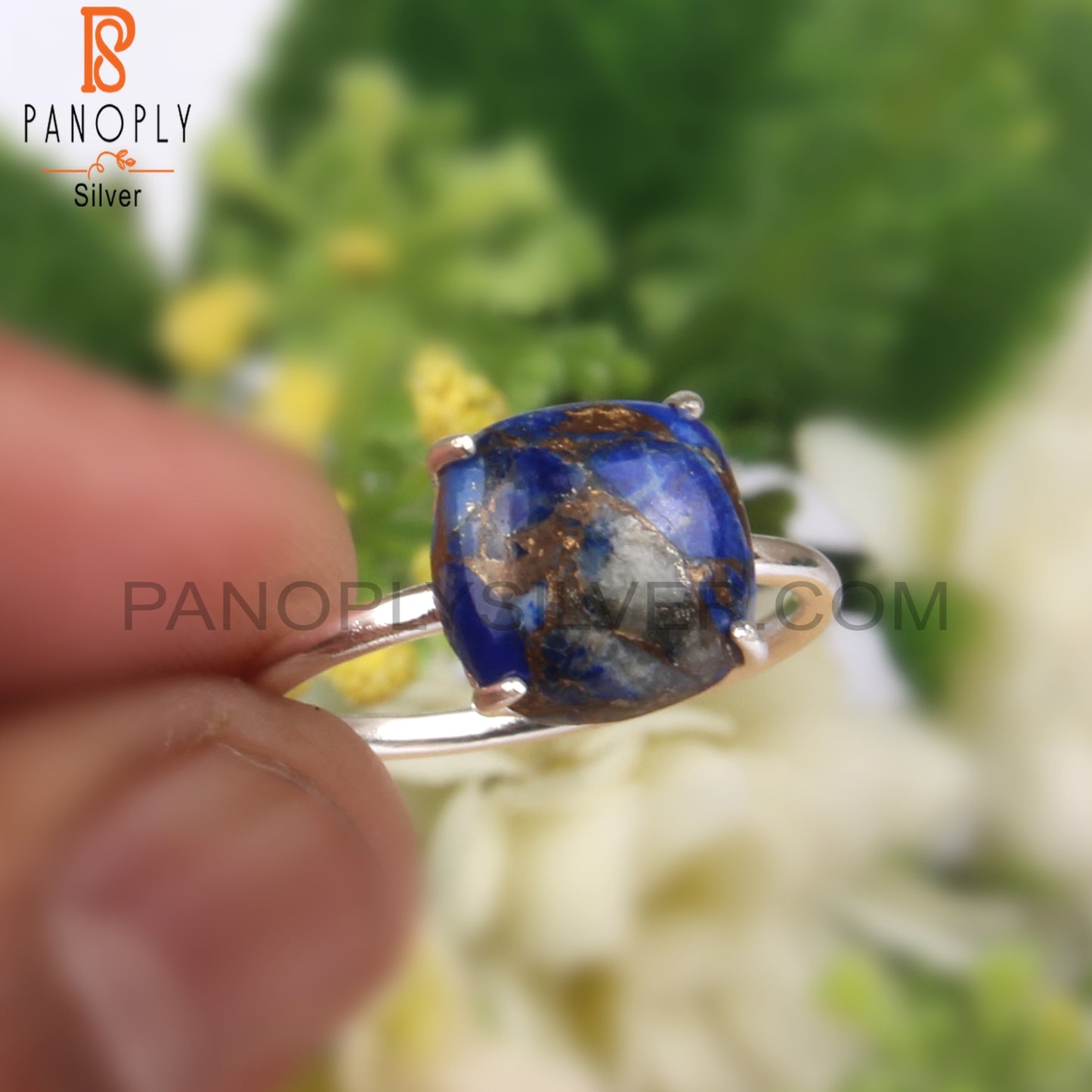 Mojave Copper Lapis Cushion 925 Sterling Silver Ring