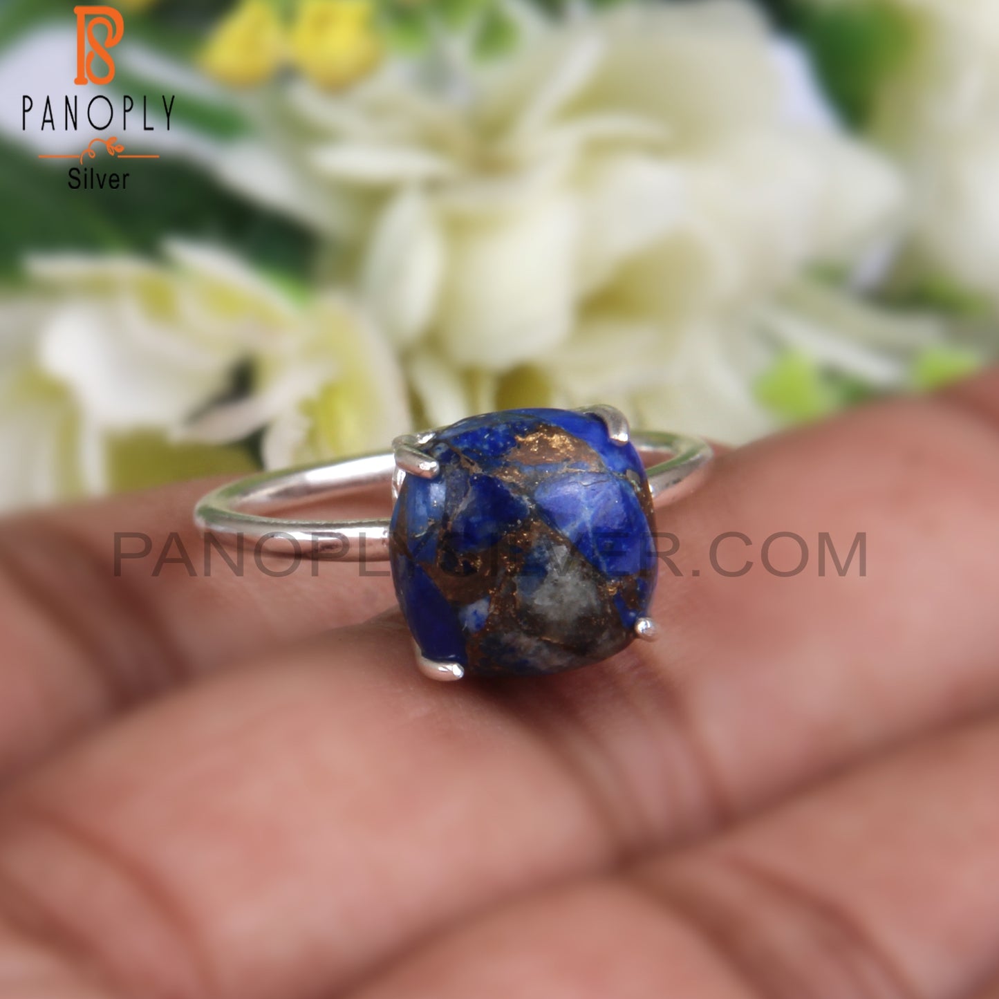 Mojave Copper Lapis Cushion 925 Sterling Silver Ring